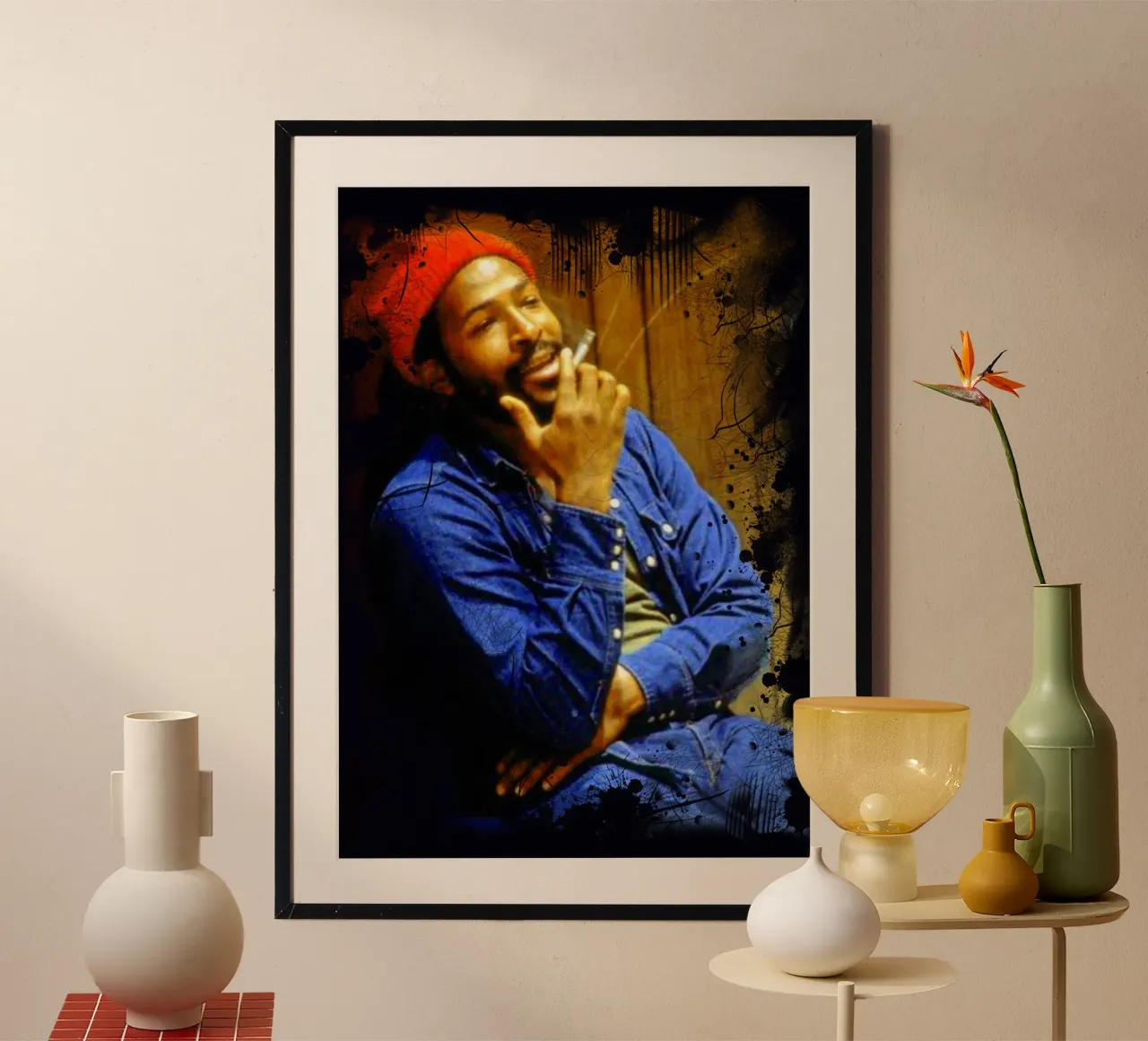 Marvin Gaye enjoy the cigarettes poster con telaio in plastica da Lembayung art