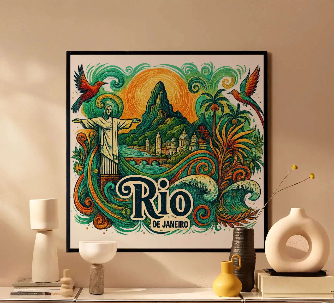 FREE RIO DE JANEIRO poster met aluminium frame van Vintage Van Gogh