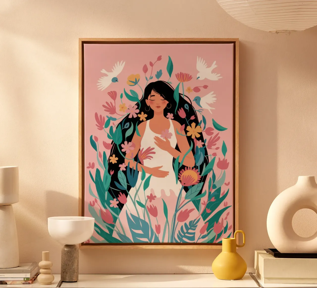 Bloemen Duif Serenity canvas met Baklijst van Giant Foxs