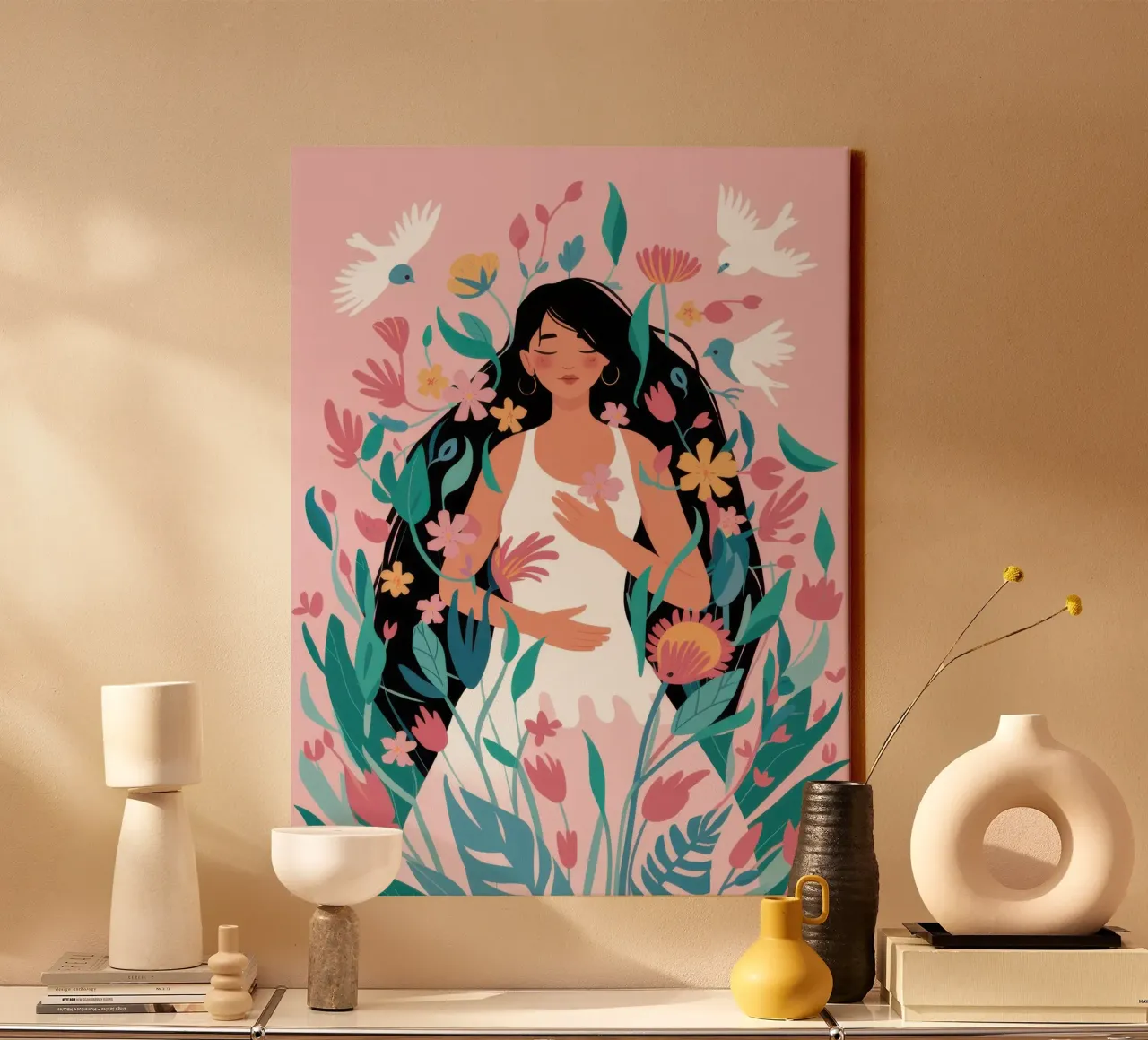Bloemen Duif Serenity canvas met Baklijst van Giant Foxs