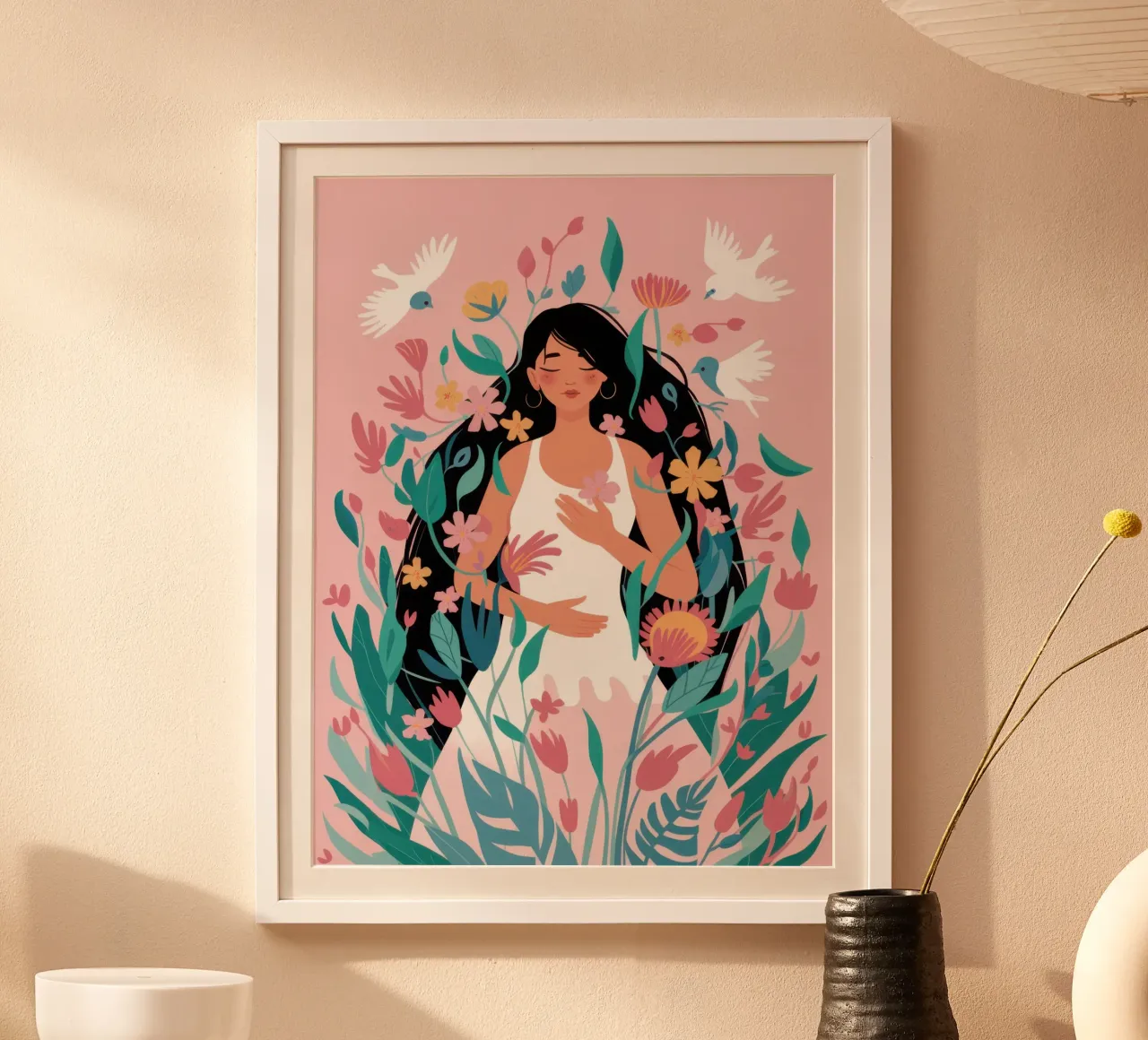Colomba floreale Serenity poster con telaio in alluminio da Giant Foxs