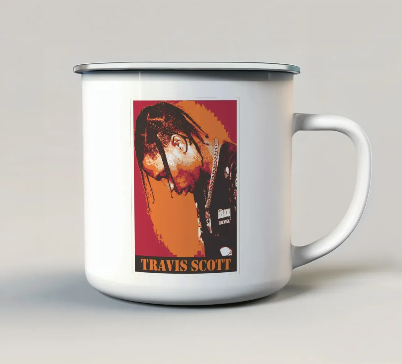 Travis Scott iconic rapper tazza in smalto da Lembayung art