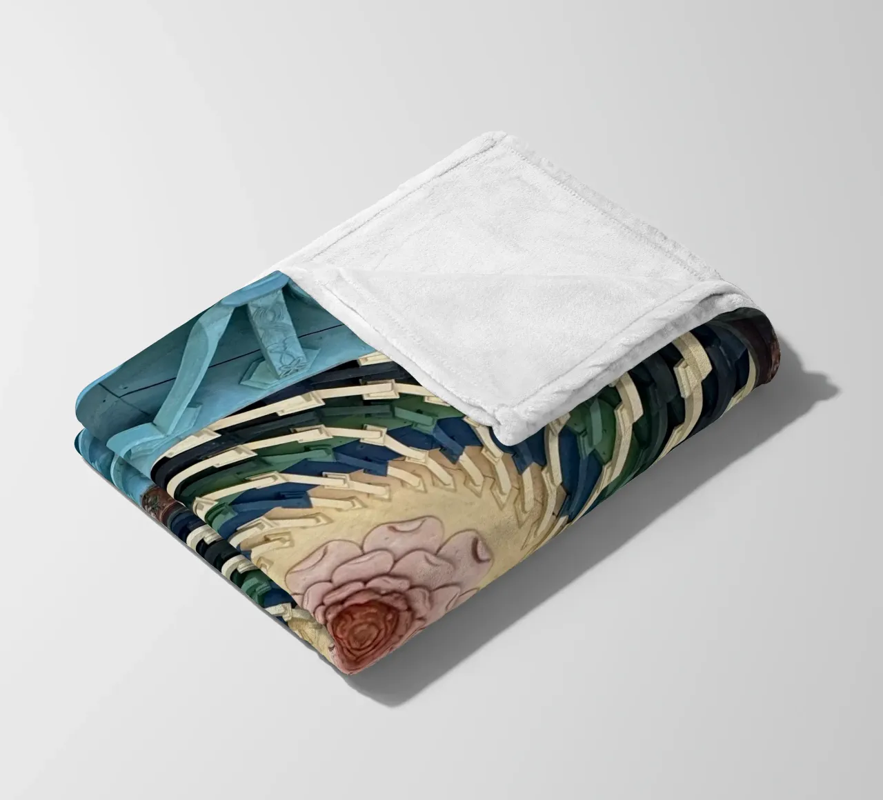 Vibrant spiral pattern on ceiling of a Japanese temple fleece blanket by byrieneke