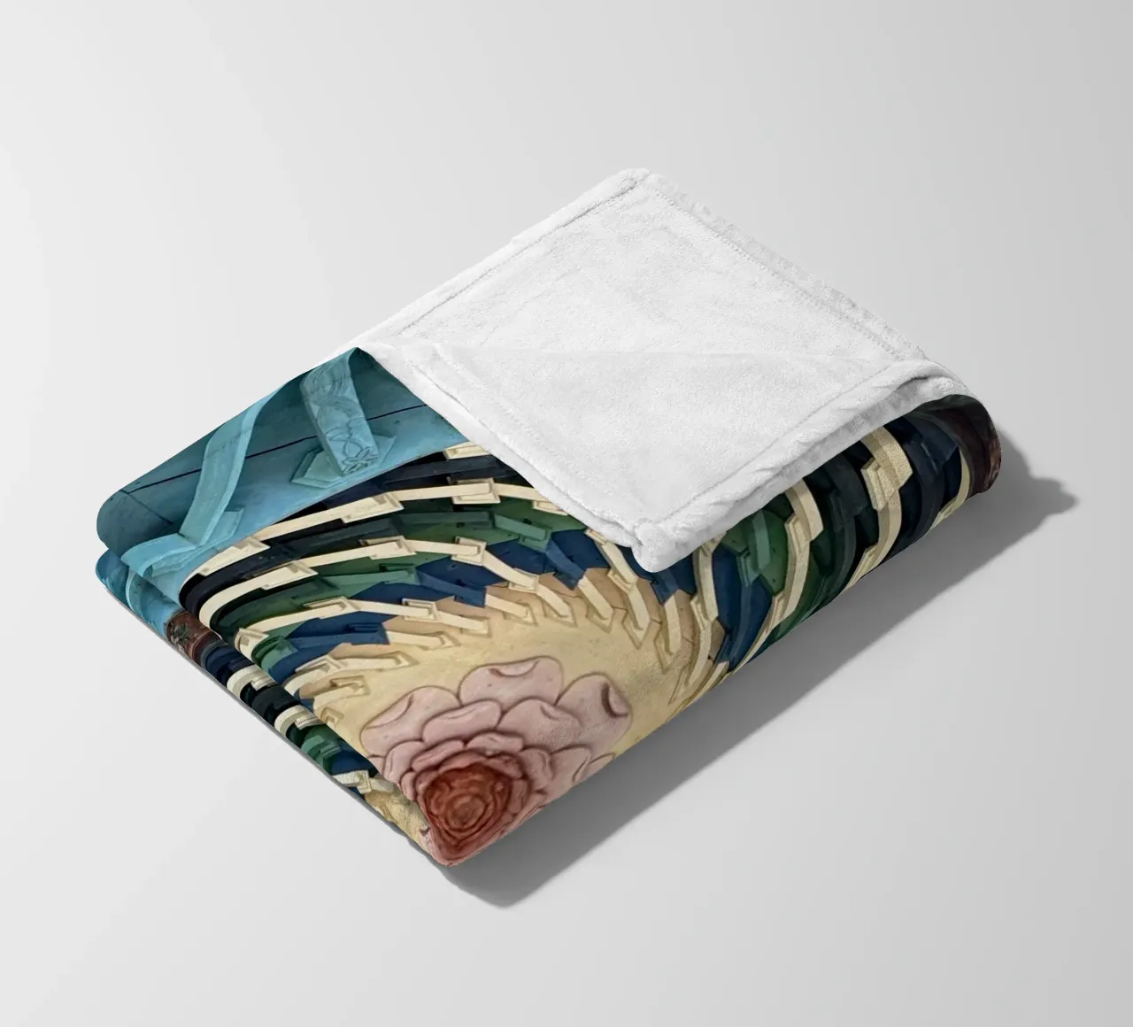 Vibrant spiral pattern on ceiling of a Japanese temple fleece blanket by byrieneke