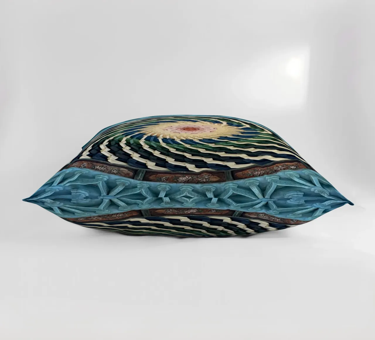Vibrant spiral pattern on ceiling of a Japanese temple decorative cushion by byrieneke
