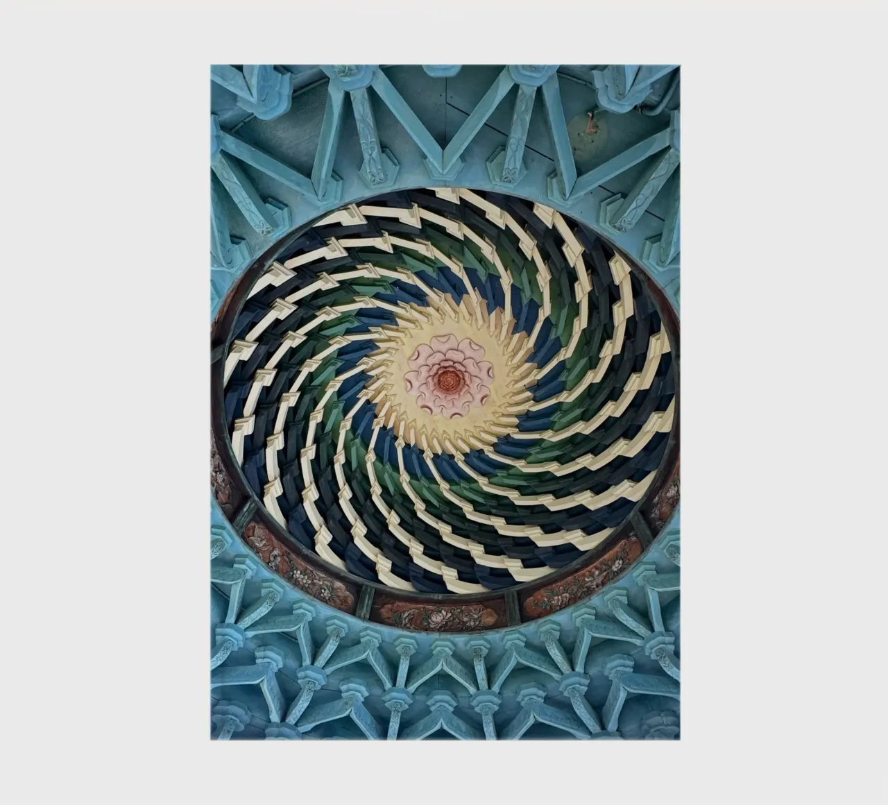 Vibrant spiral pattern on ceiling of a Japanese temple notebook by byrieneke