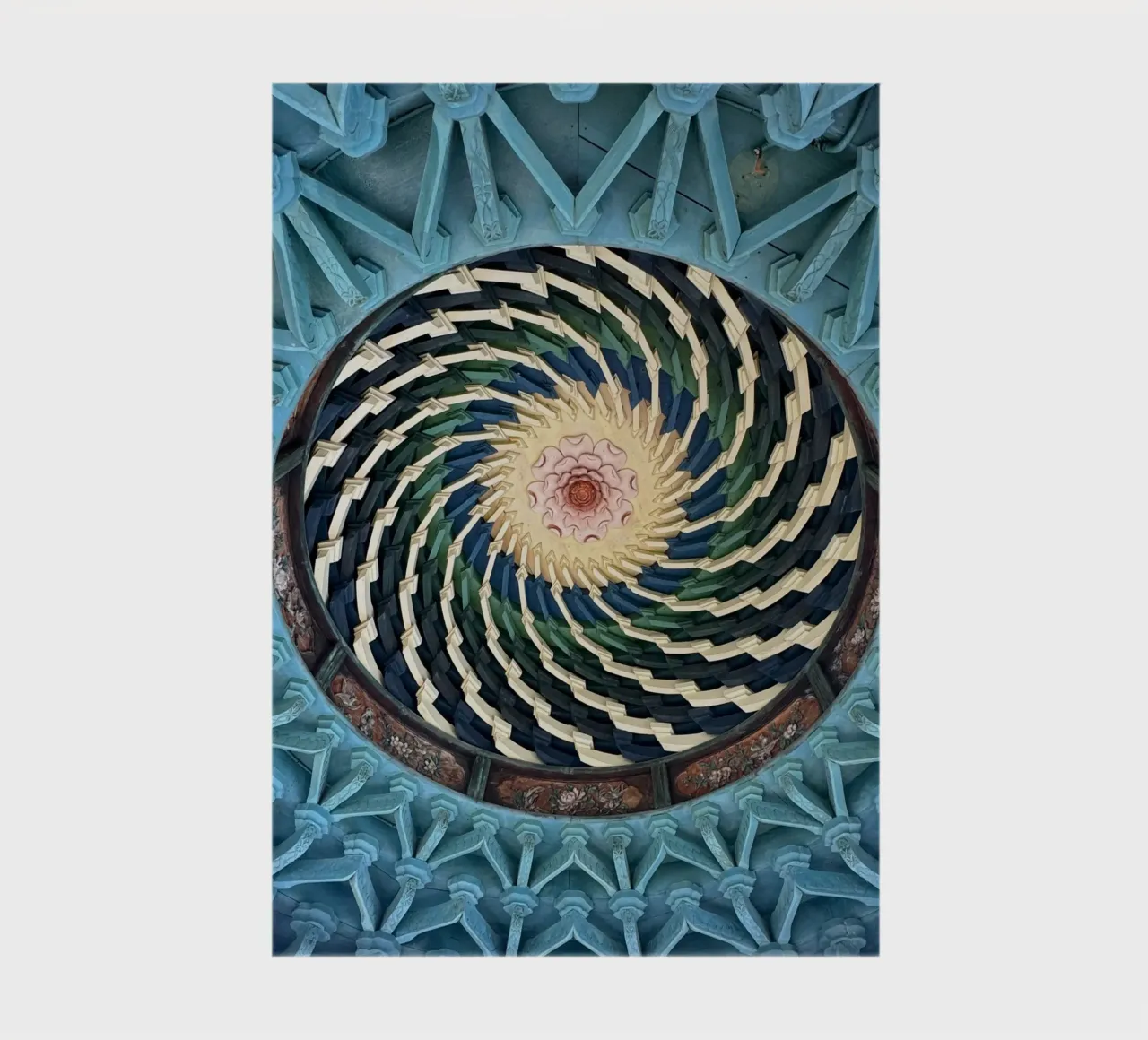 Vibrant spiral pattern on ceiling of a Japanese temple notebook by byrieneke