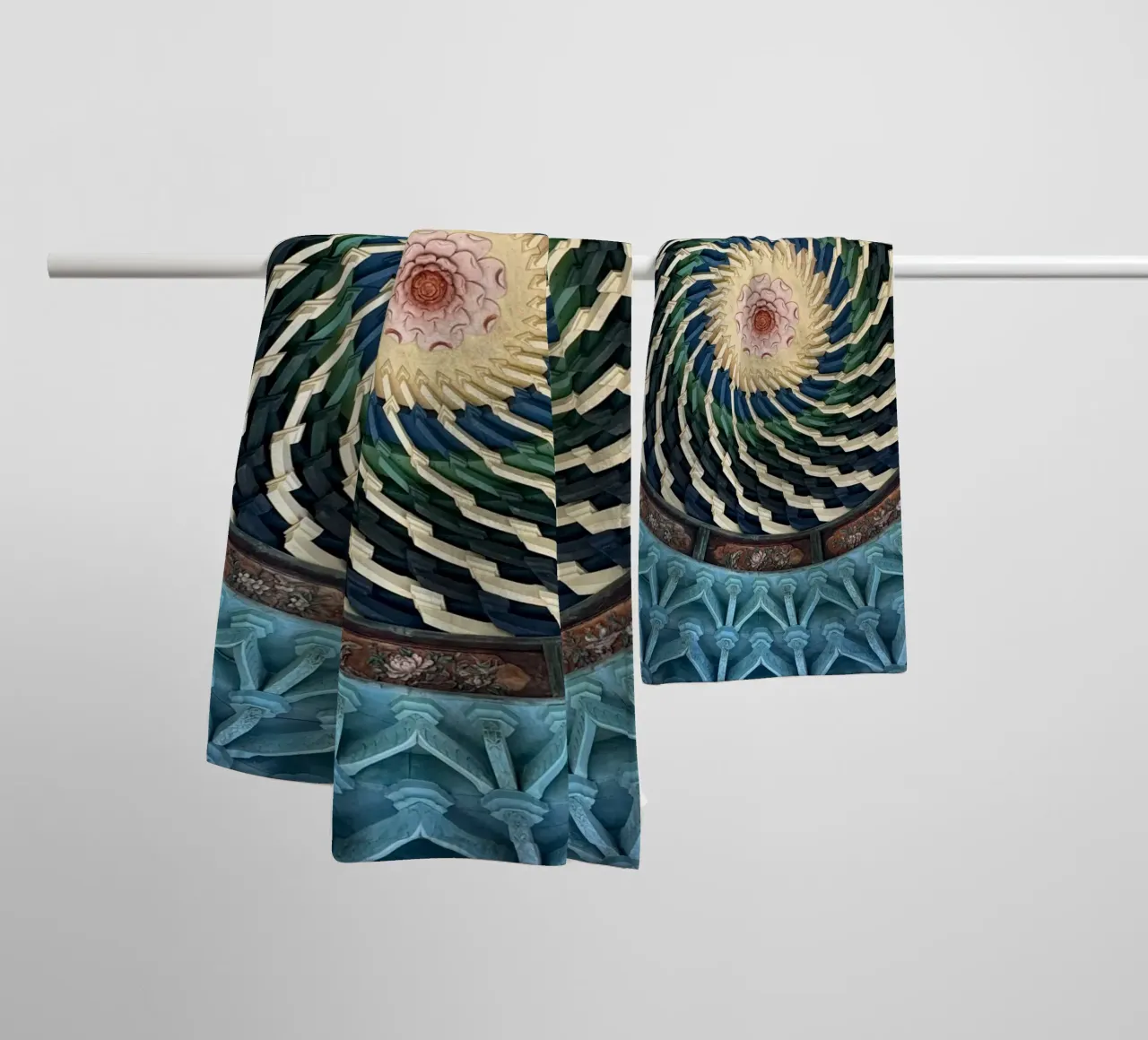 Vibrant spiral pattern on ceiling of a Japanese temple towel by byrieneke