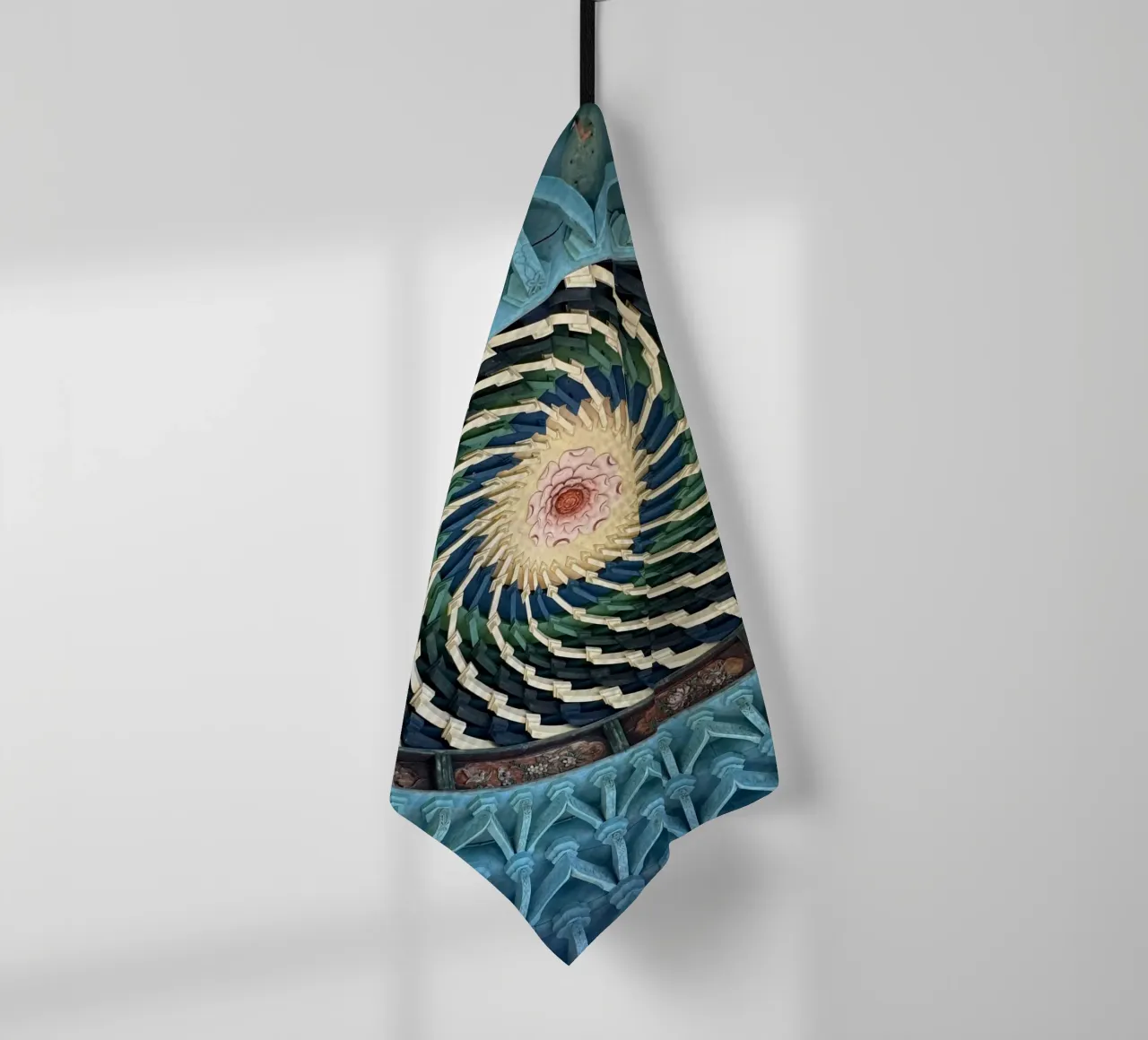 Vibrant spiral pattern on ceiling of a Japanese temple tea towel by byrieneke