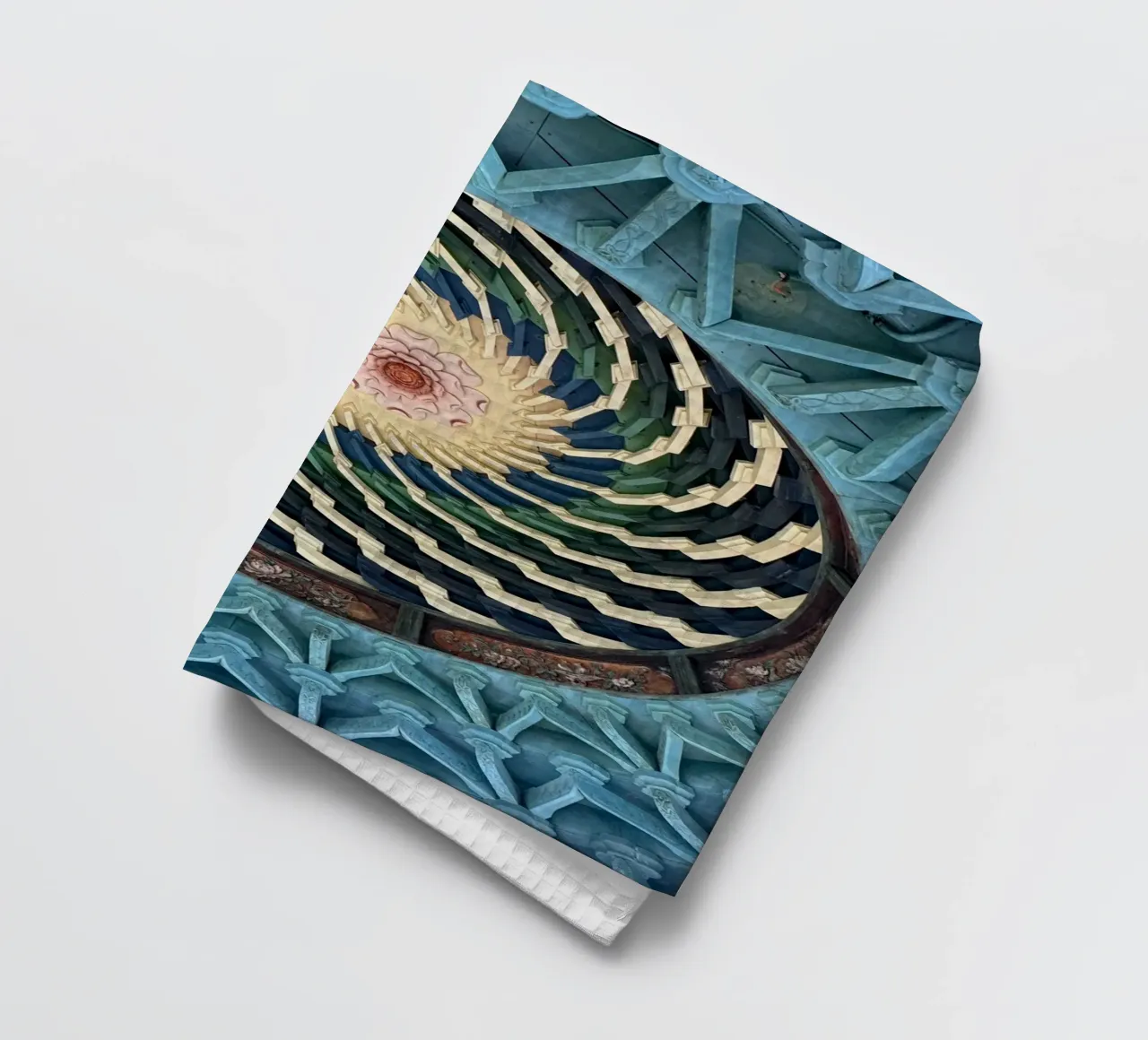 Vibrant spiral pattern on ceiling of a Japanese temple tea towel by byrieneke