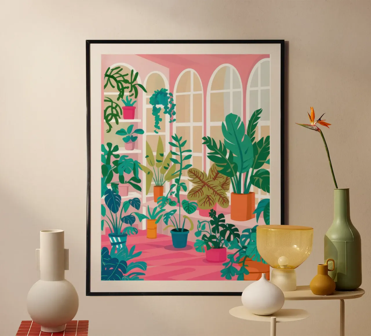 Giungla verdeggiante del bagno poster con telaio in legno da Reds Jays