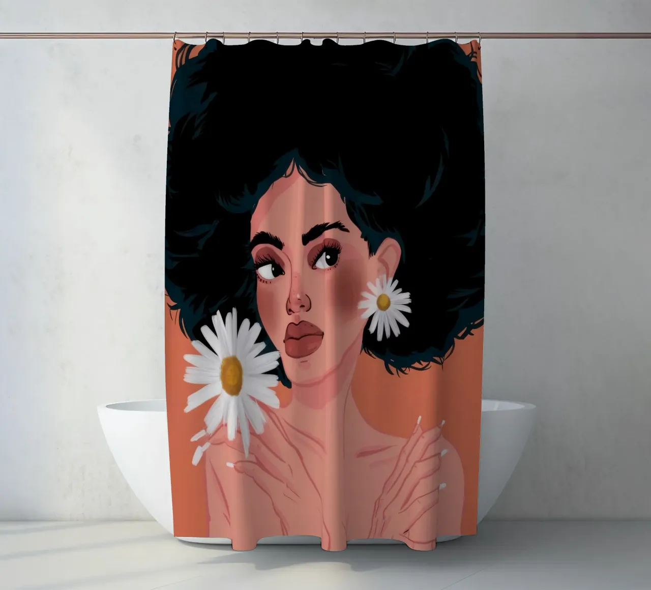 Daisy Muse Purity shower curtain by Giant Foxs