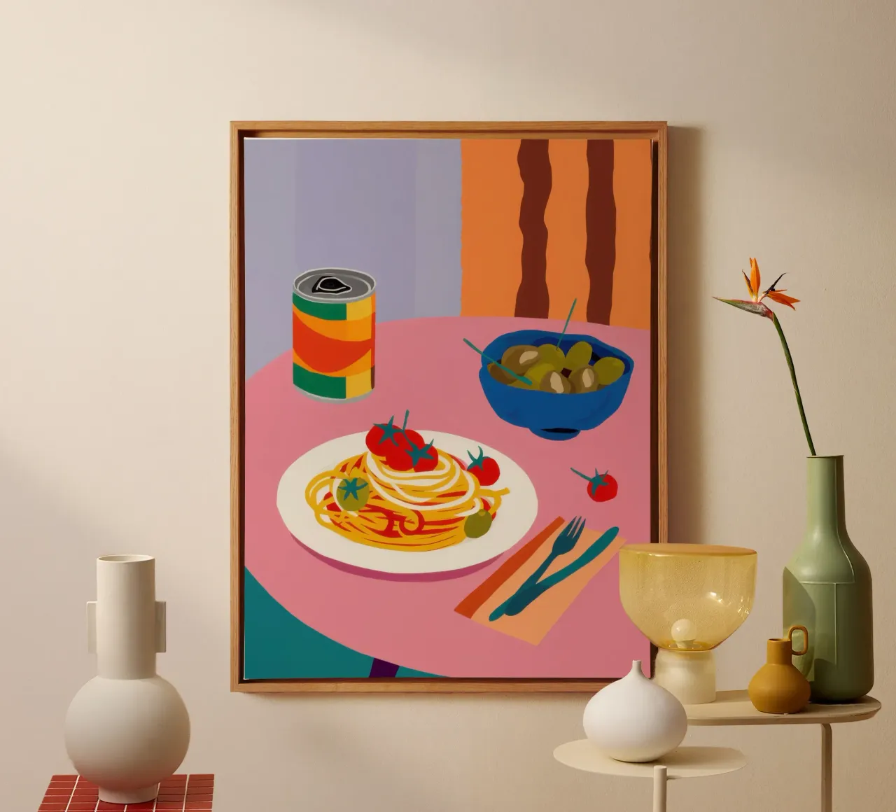 Chromatic Pasta Plating canvas with Floater frame by Monuments Fire