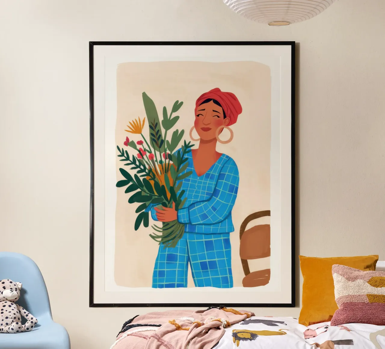 Bouquet ceruleo chic poster con telaio in legno da Monuments Fire