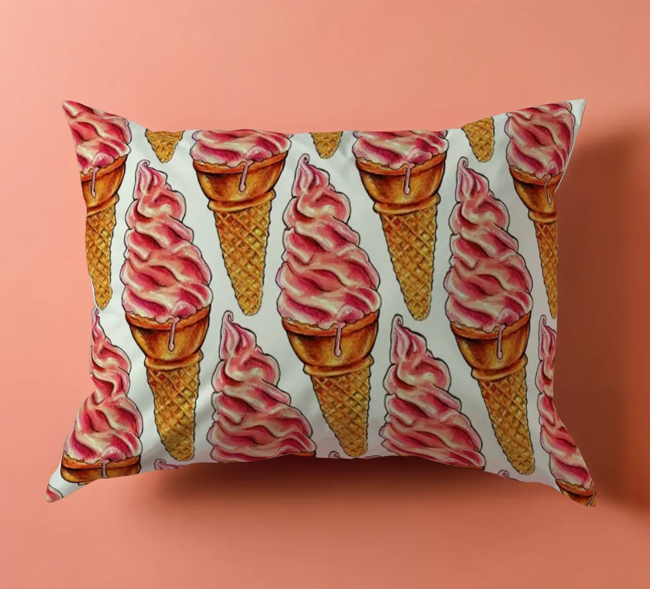 Strawberry Soft Serve Pattern cuscino da Kelly Gilleran