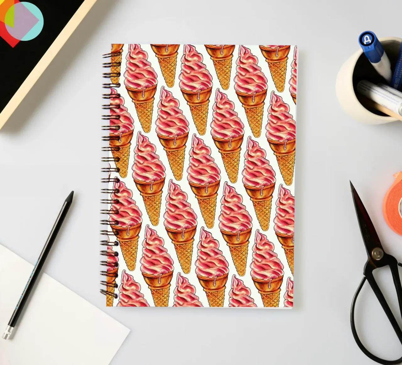 Strawberry Soft Serve Pattern spiral notebook by Kelly Gilleran