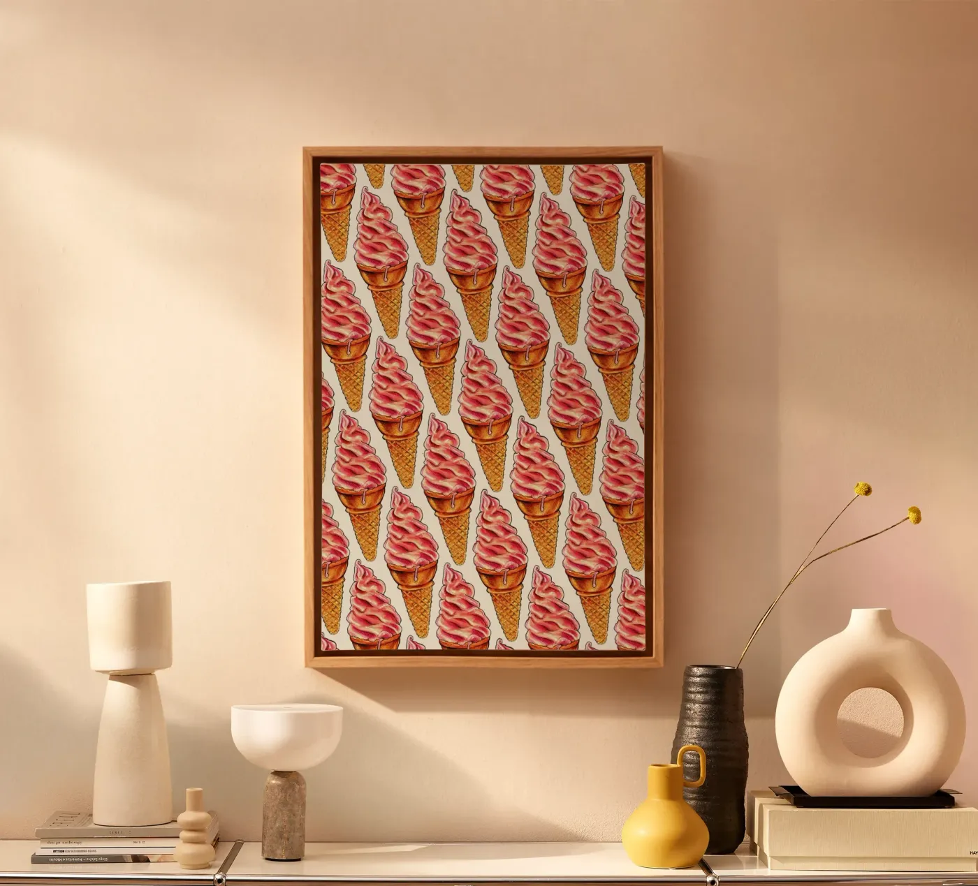 Strawberry Soft Serve Pattern canvas by Kelly Gilleran
