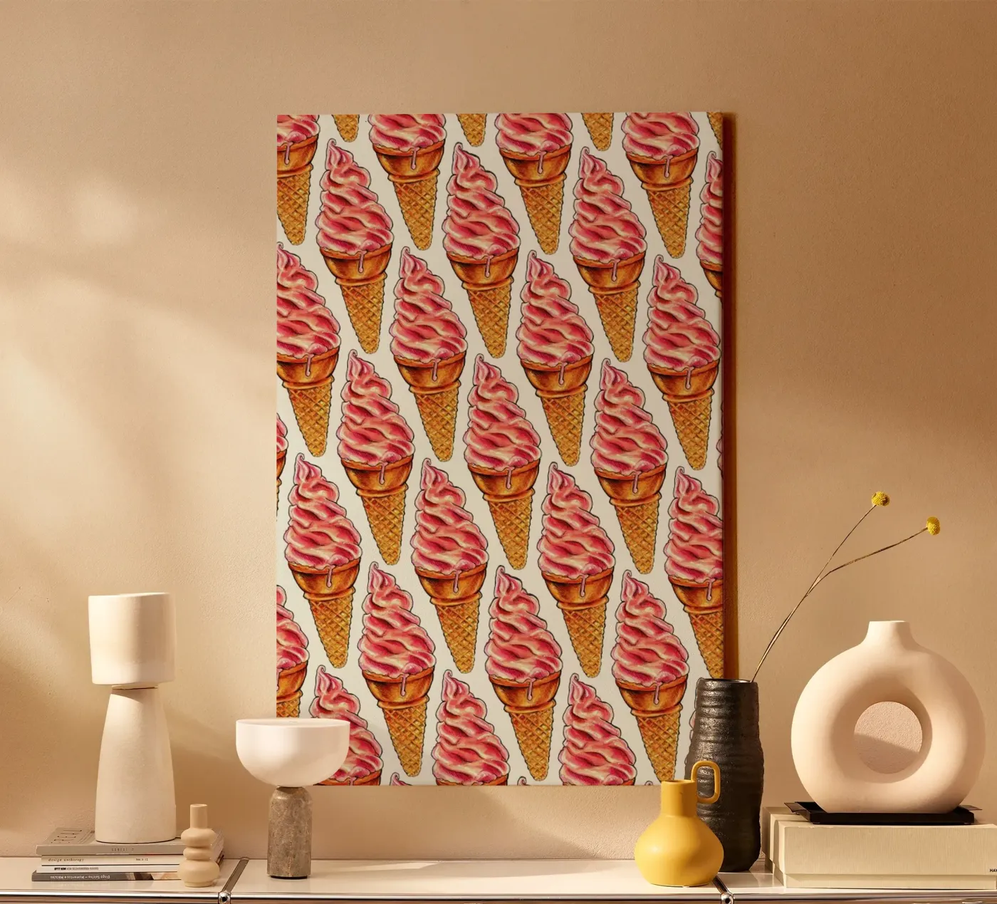 Strawberry Soft Serve Pattern canvas by Kelly Gilleran