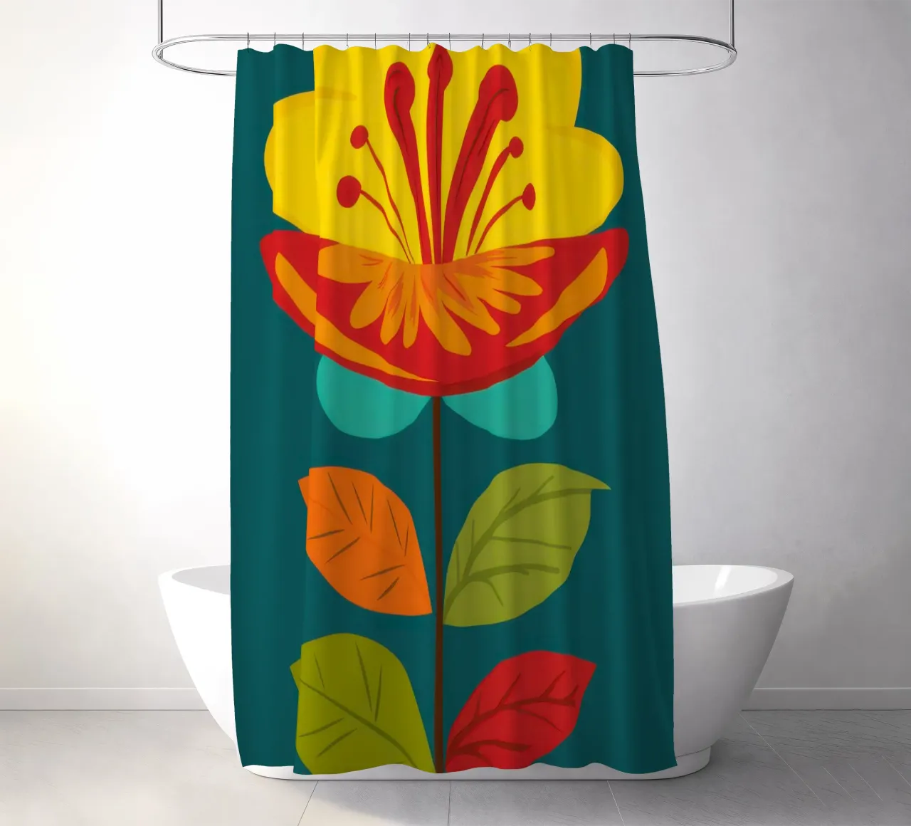 Folk Art Sun Bloom shower curtain by Rain Balance