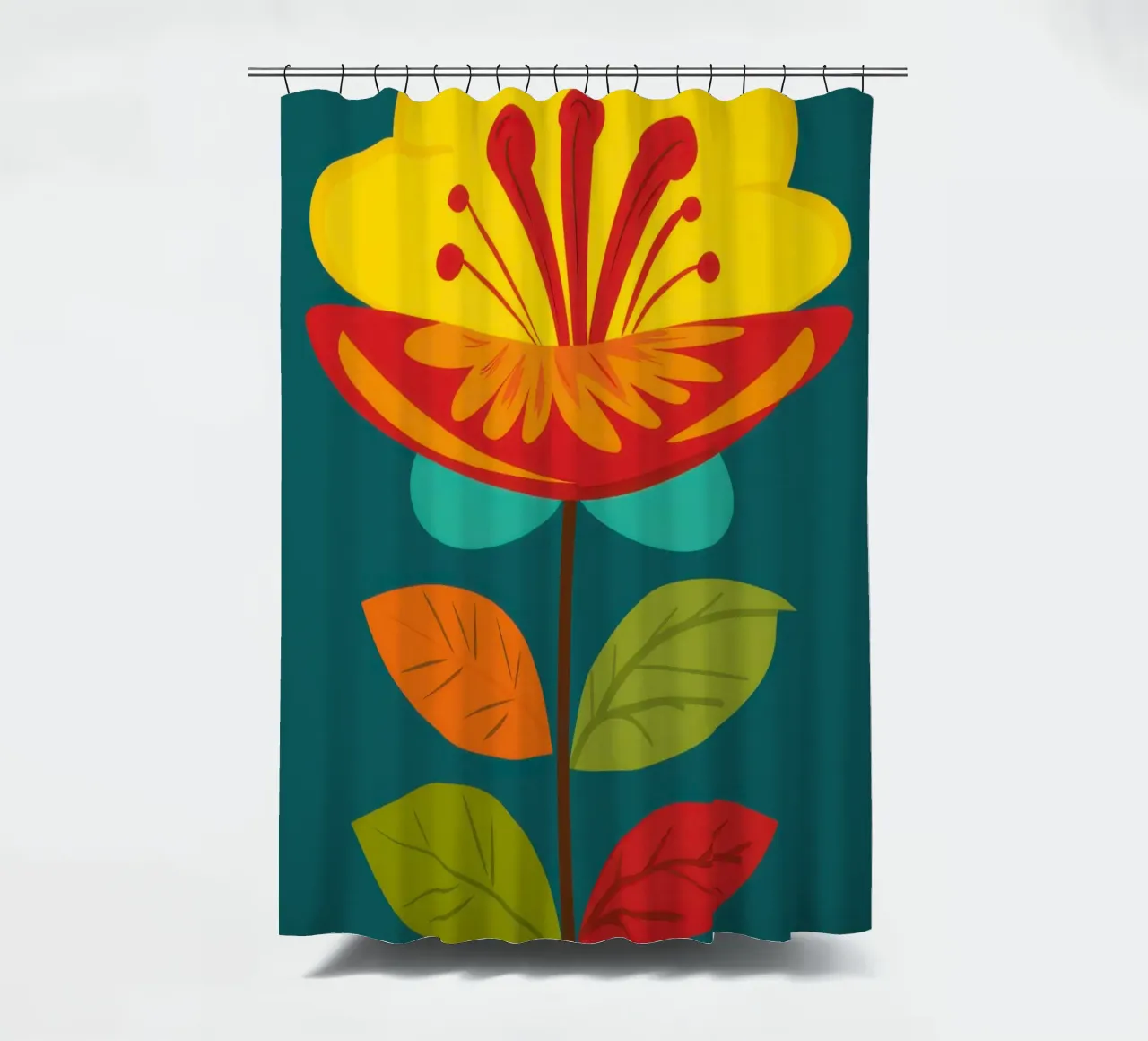 Folk Art Sun Bloom shower curtain by Rain Balance