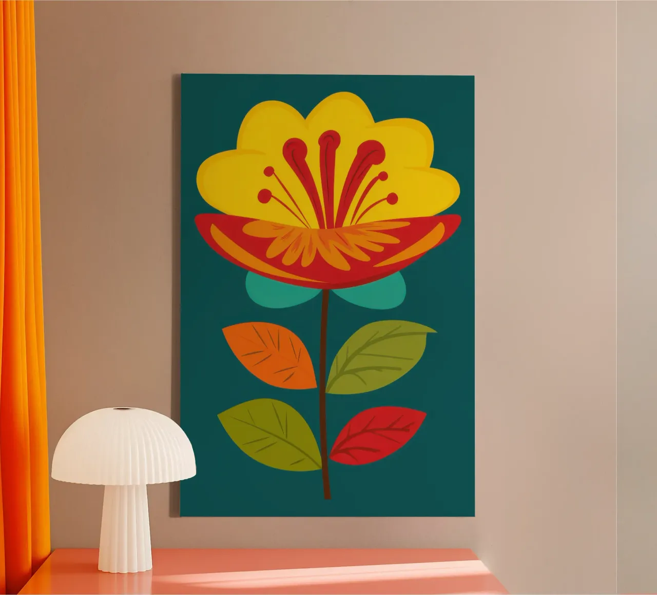 Folk Art Sole in fiore tela con Cornice a cassetta da Rain Balance