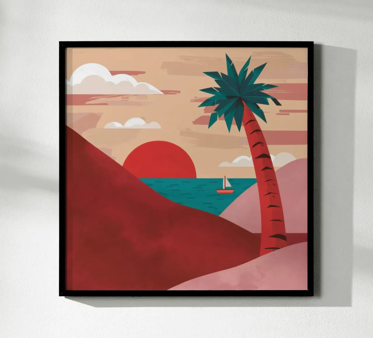 Tramonto nel deserto cremisi poster con telaio in legno da Reds Jays