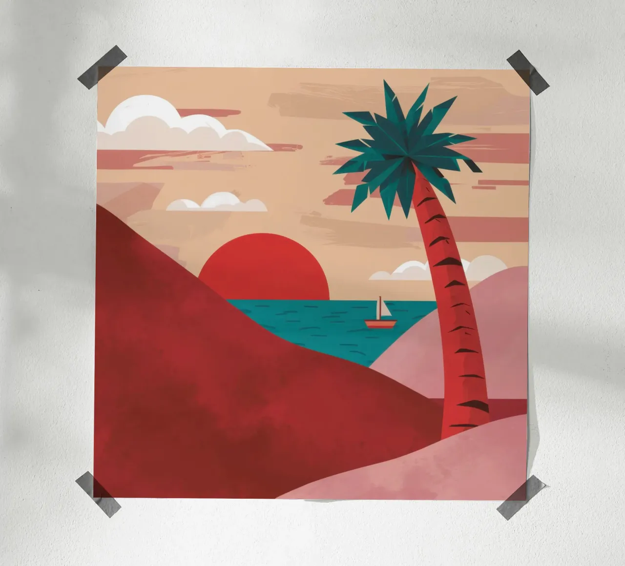 Tramonto nel deserto cremisi poster con telaio in legno da Reds Jays