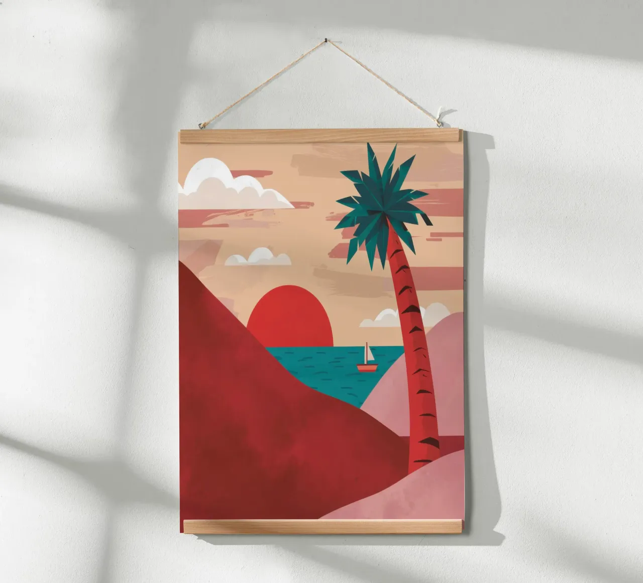 Tramonto nel deserto cremisi poster con telaio in legno da Reds Jays