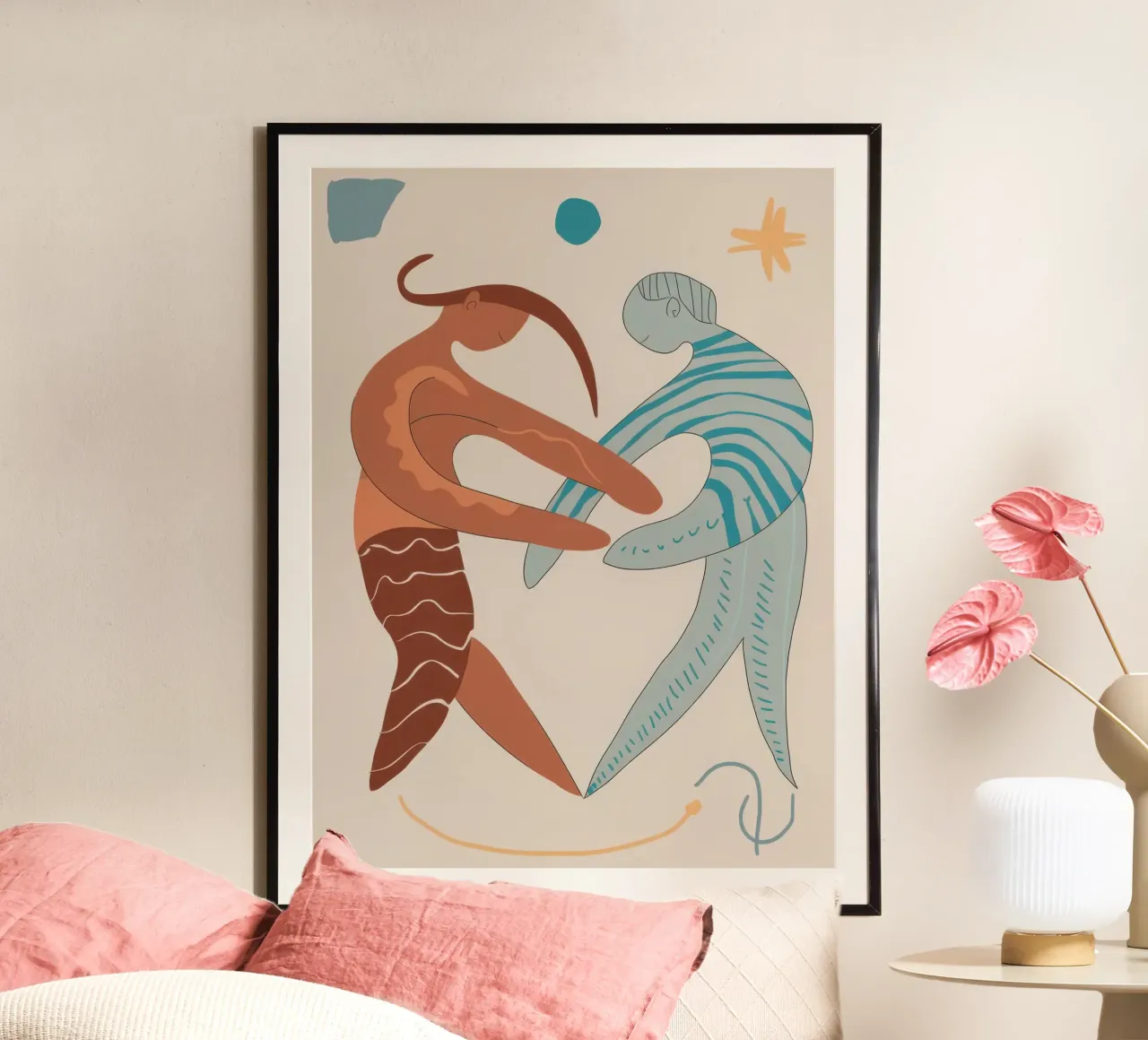 Ätherisch tanzendes Duo Poster mit Kunststoffrahmen von Giant Foxs