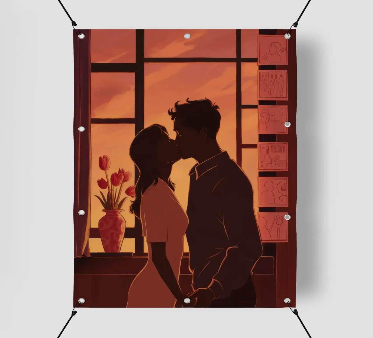 Zonsondergang Kus Silhouet pvc-zeil van Giant Foxs