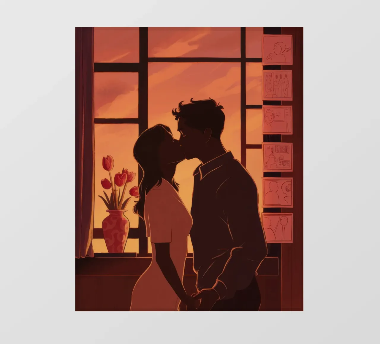 Zonsondergang Kus Silhouet pvc-zeil van Giant Foxs