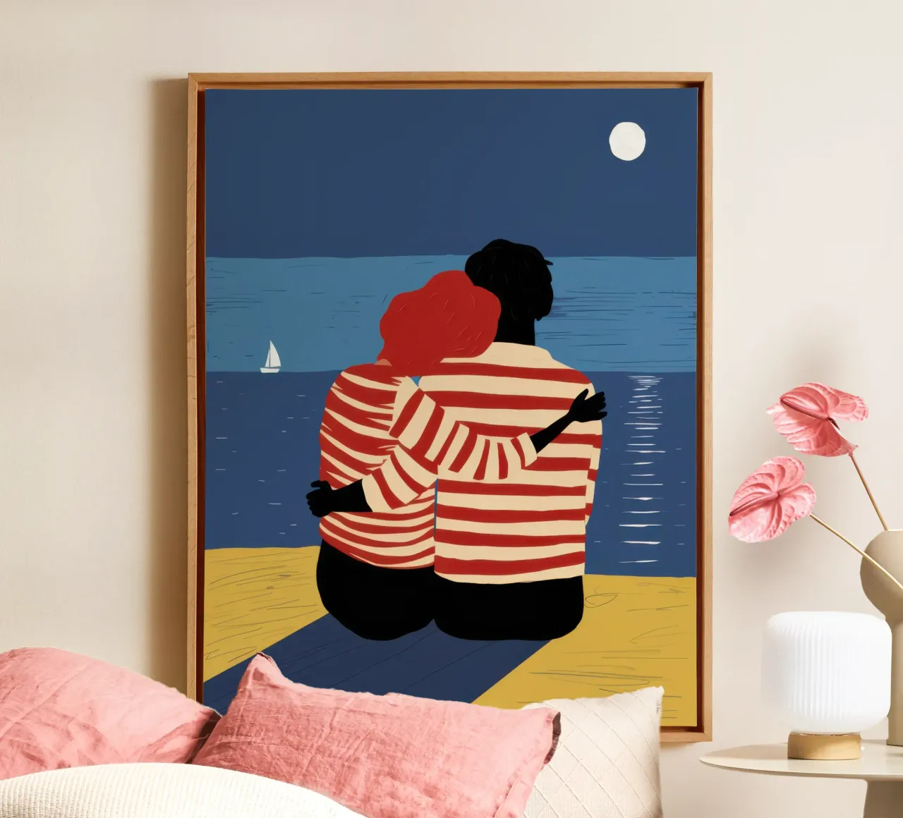 Nocturne Seaside Snuggle canvas with Floater frame by Giant Foxs