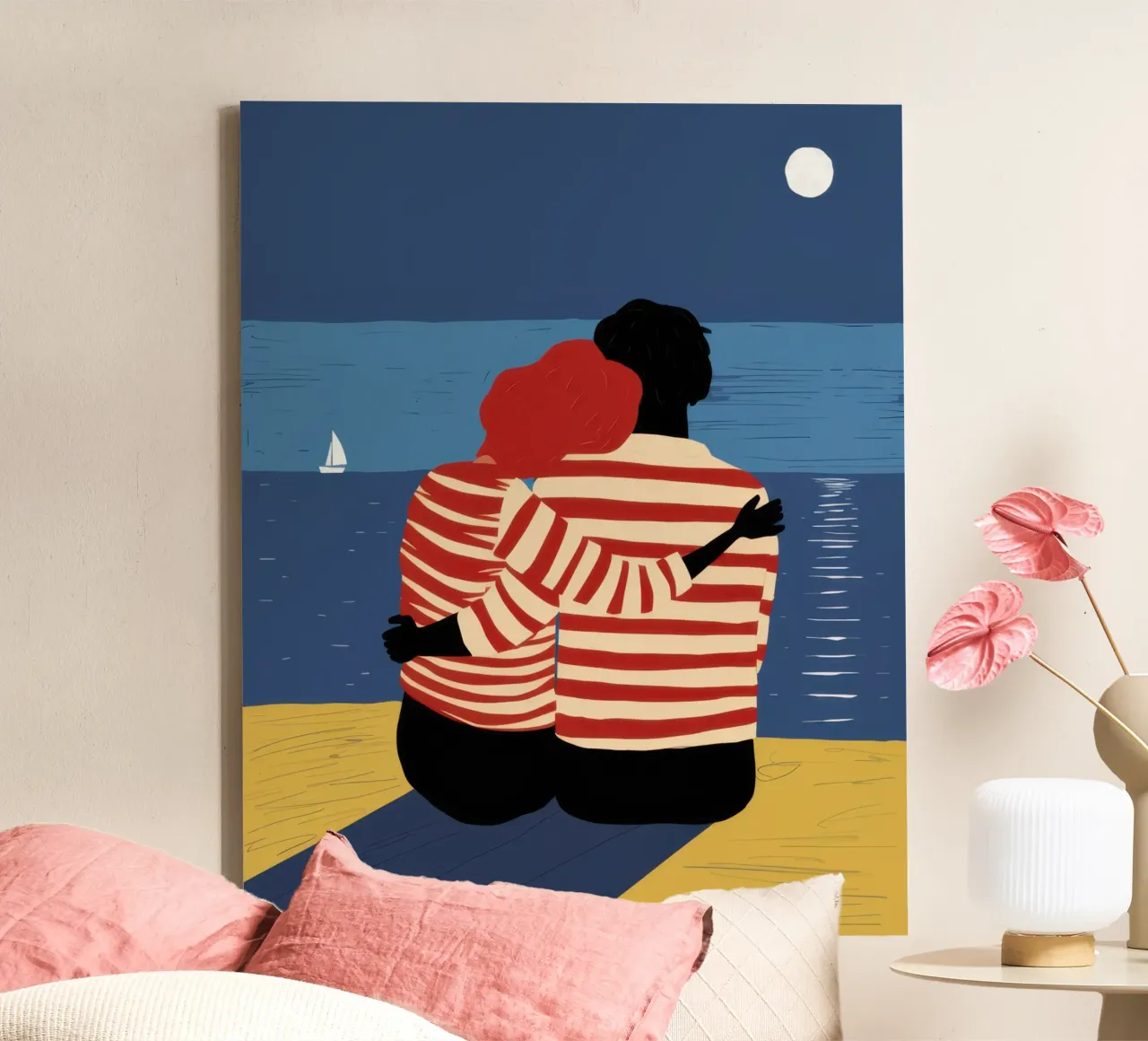 Nocturne Seaside Snuggle canvas with Floater frame by Giant Foxs