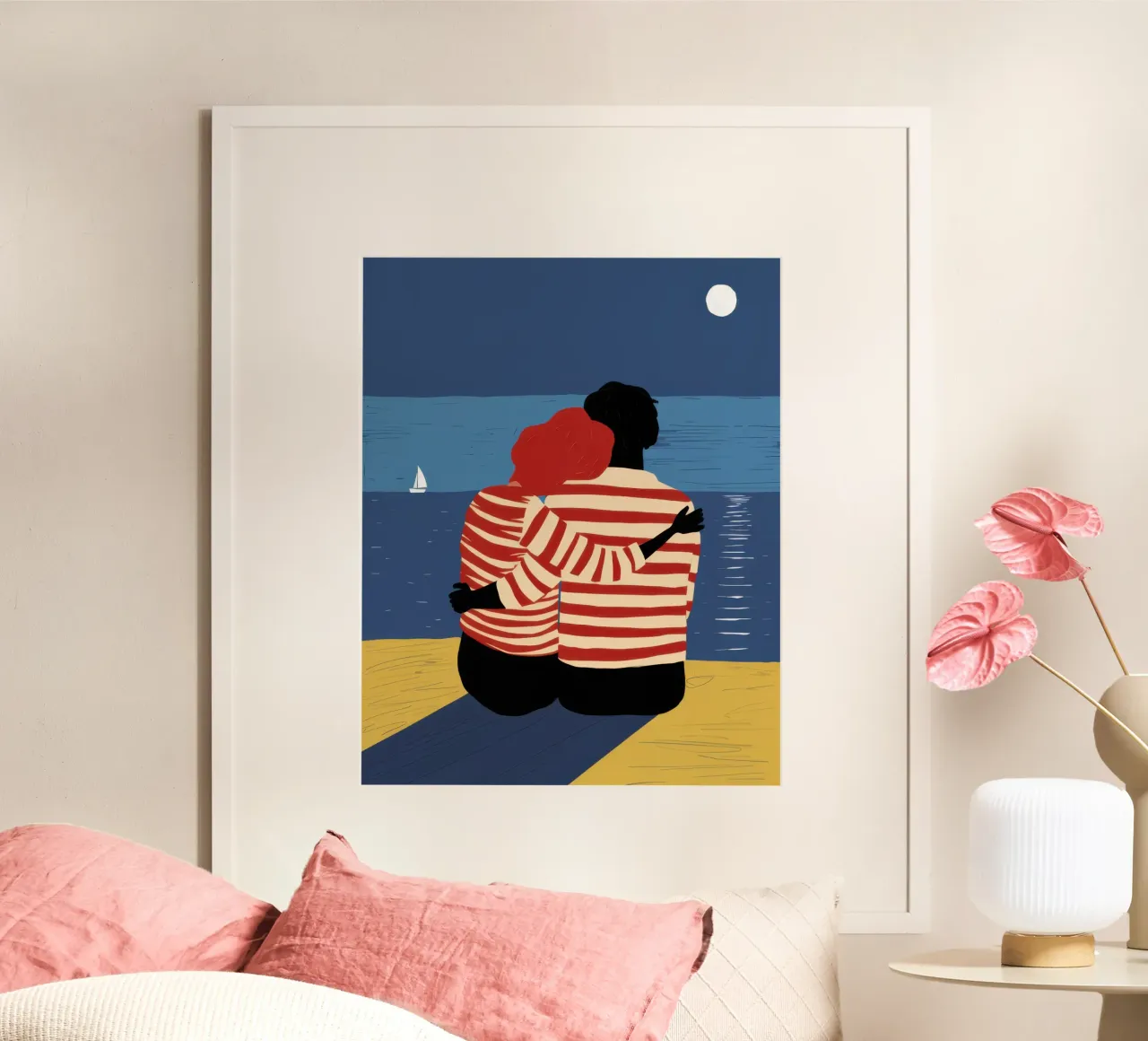 Notturno coccole al mare poster con telaio in plastica da Giant Foxs