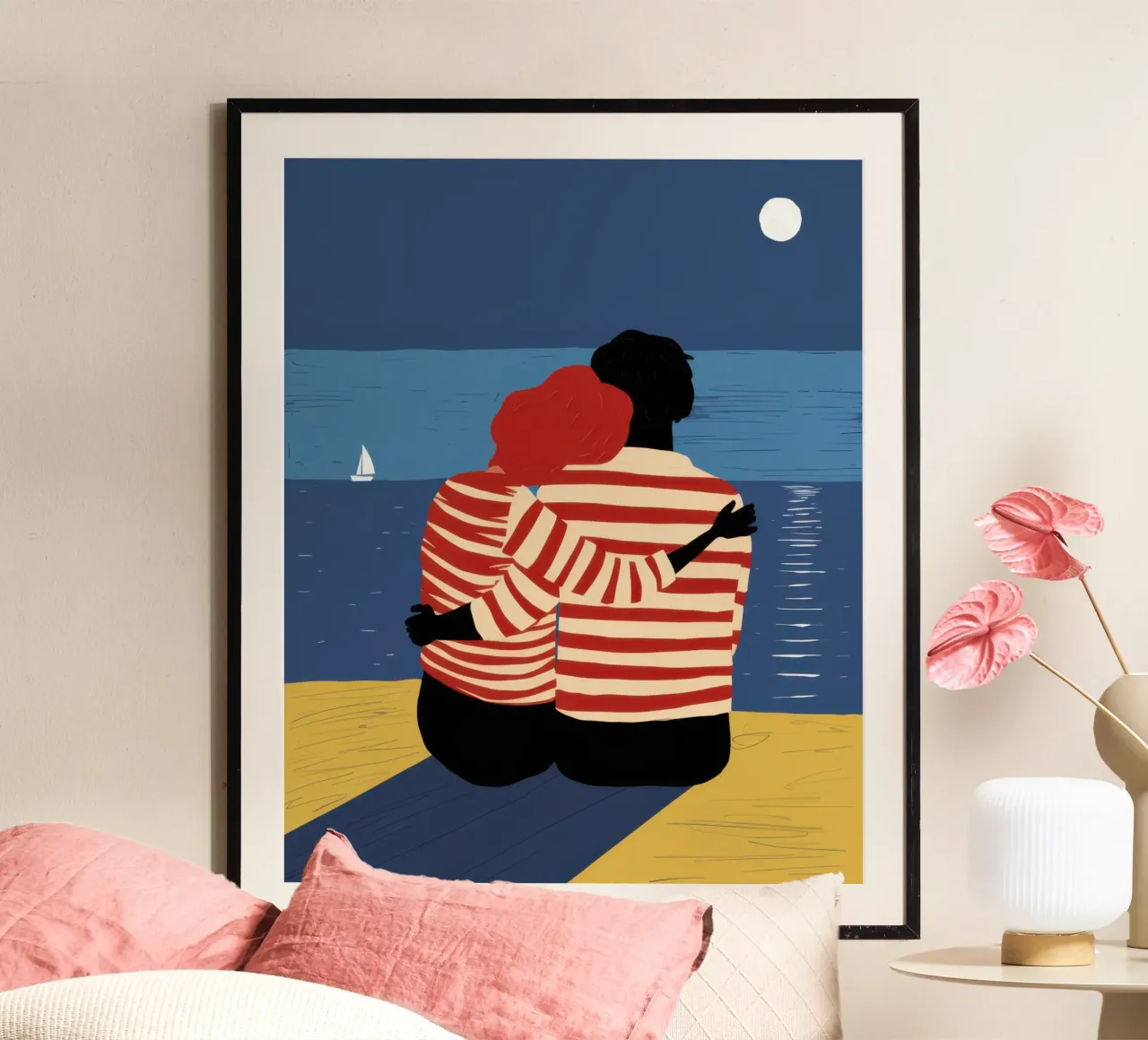Notturno coccole al mare poster con telaio in plastica da Giant Foxs