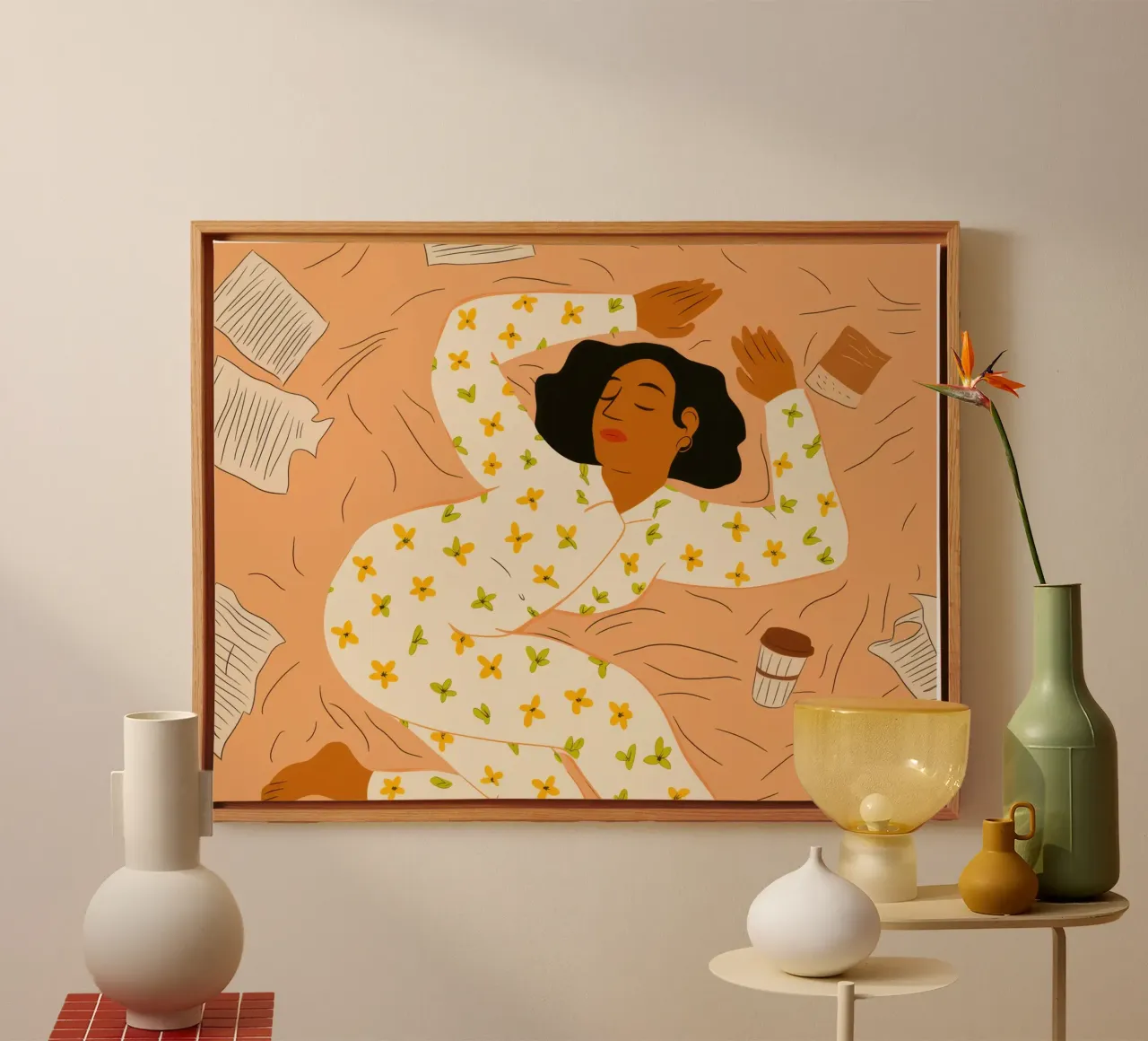 Hemelse pyjamadroom canvas met Baklijst van Mossy Pigment