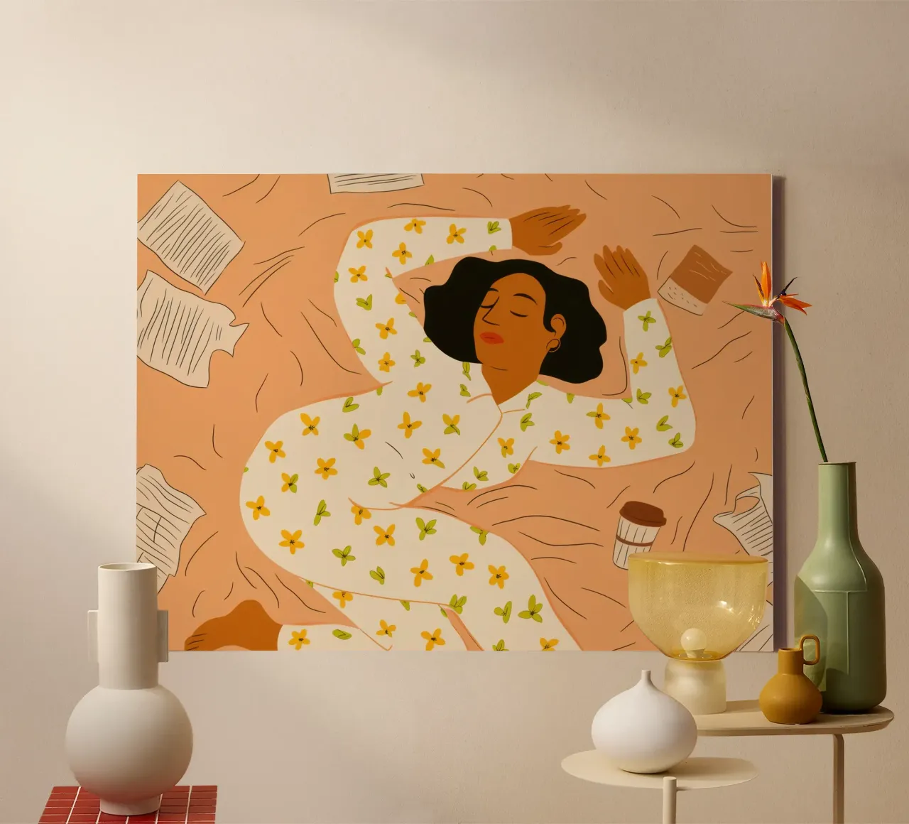 Hemelse pyjamadroom canvas met Baklijst van Mossy Pigment