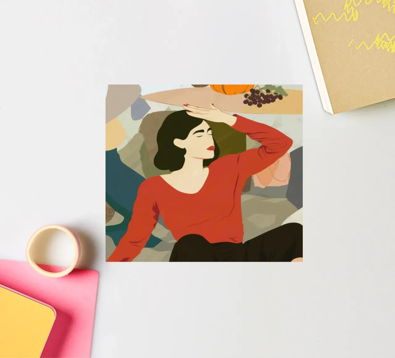 Crimson Floor Repose sticker by Mossy Pigment