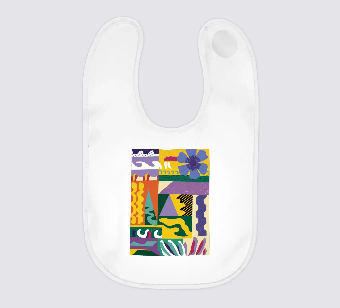 Patchwork Pattern Play baby bib by Monuments Fire