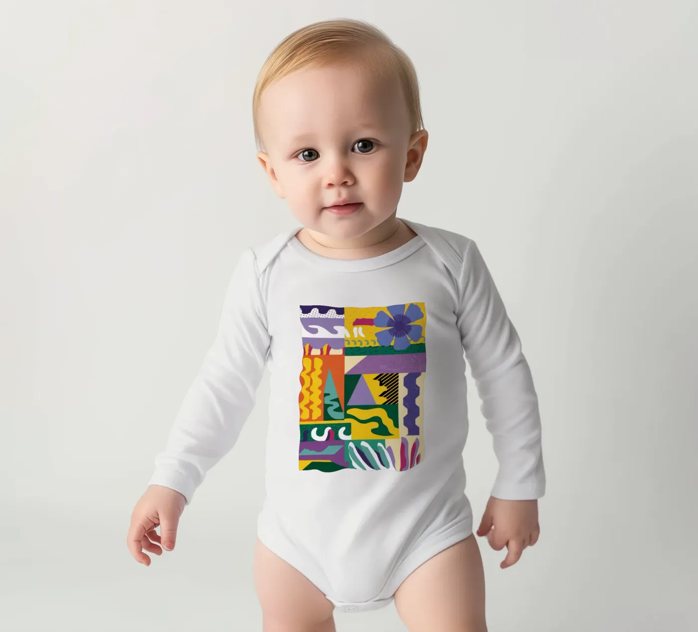 Patchwork-Muster spielen Langarm Babybody von Monuments Fire
