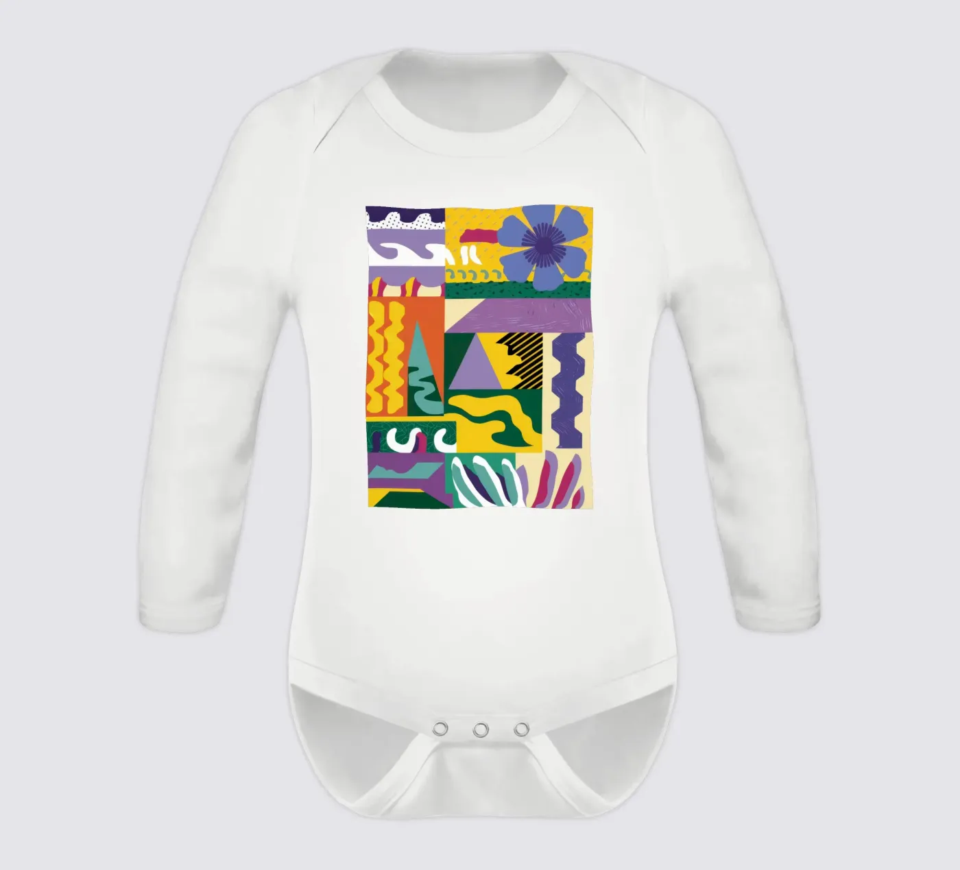 Patchwork-Muster spielen Langarm Babybody von Monuments Fire