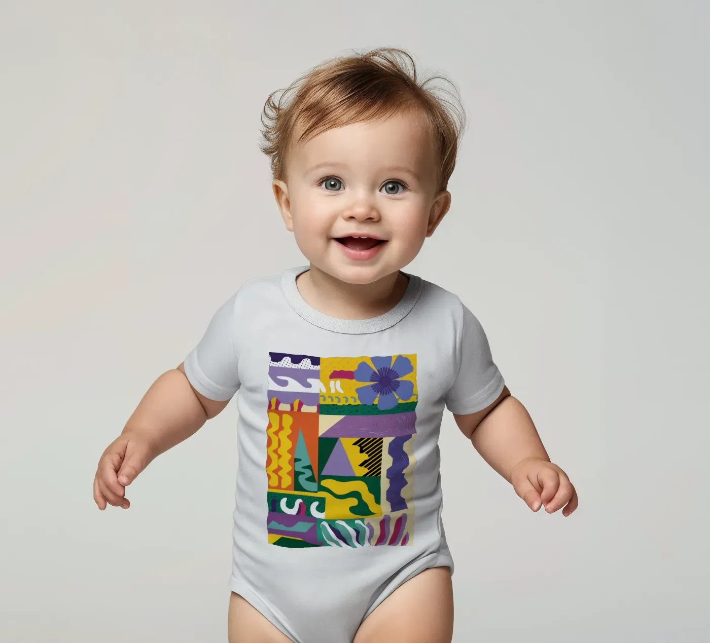 Patchwork-Muster spielen Kurzarm Babybody von Monuments Fire