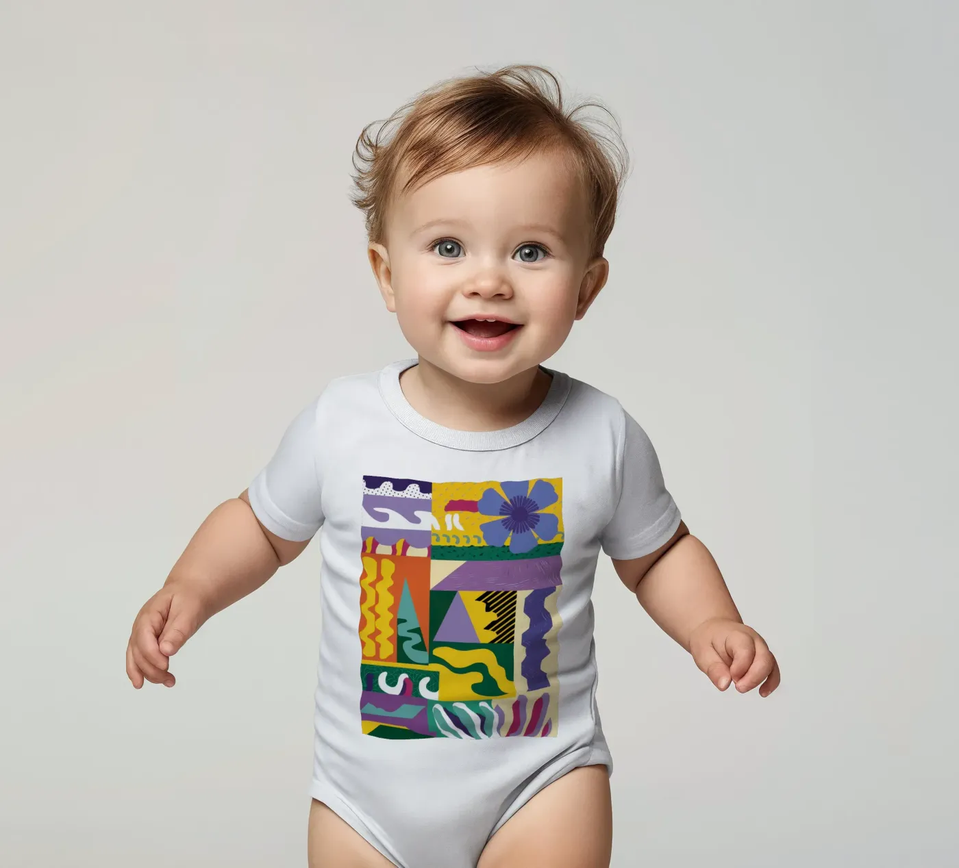 Patchwork Patroon Spelen babyrompertje korte mouwen van Monuments Fire