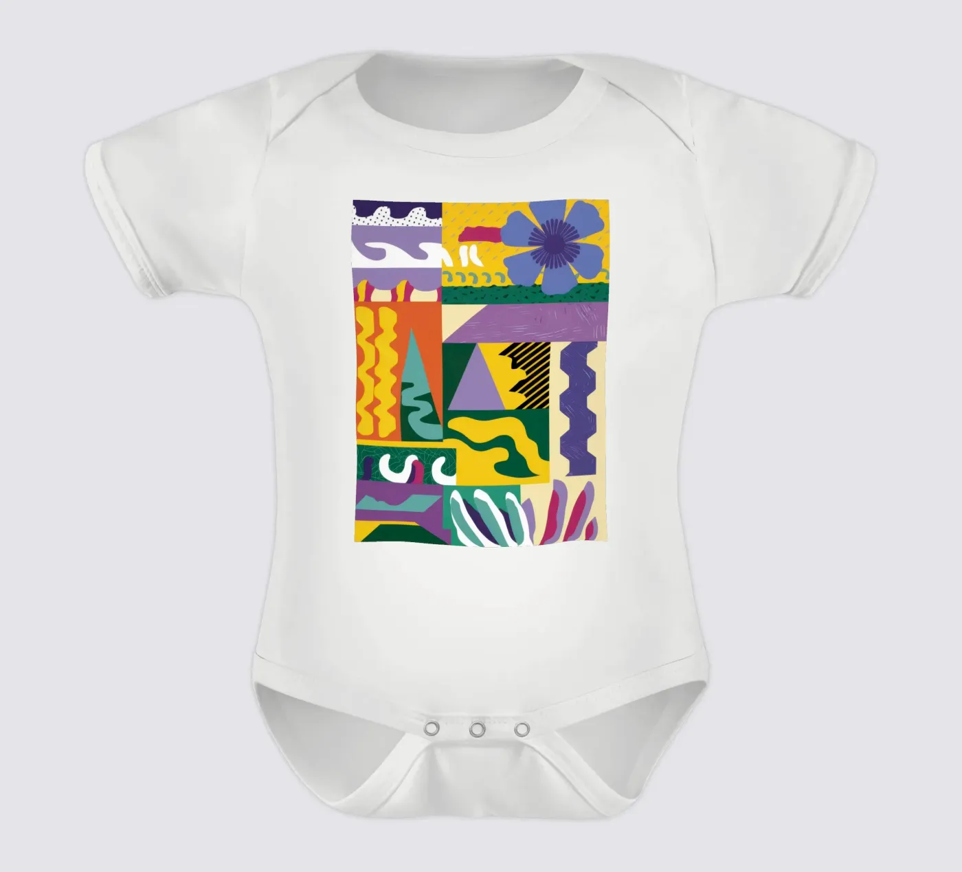 Patchwork-Muster spielen Kurzarm Babybody von Monuments Fire