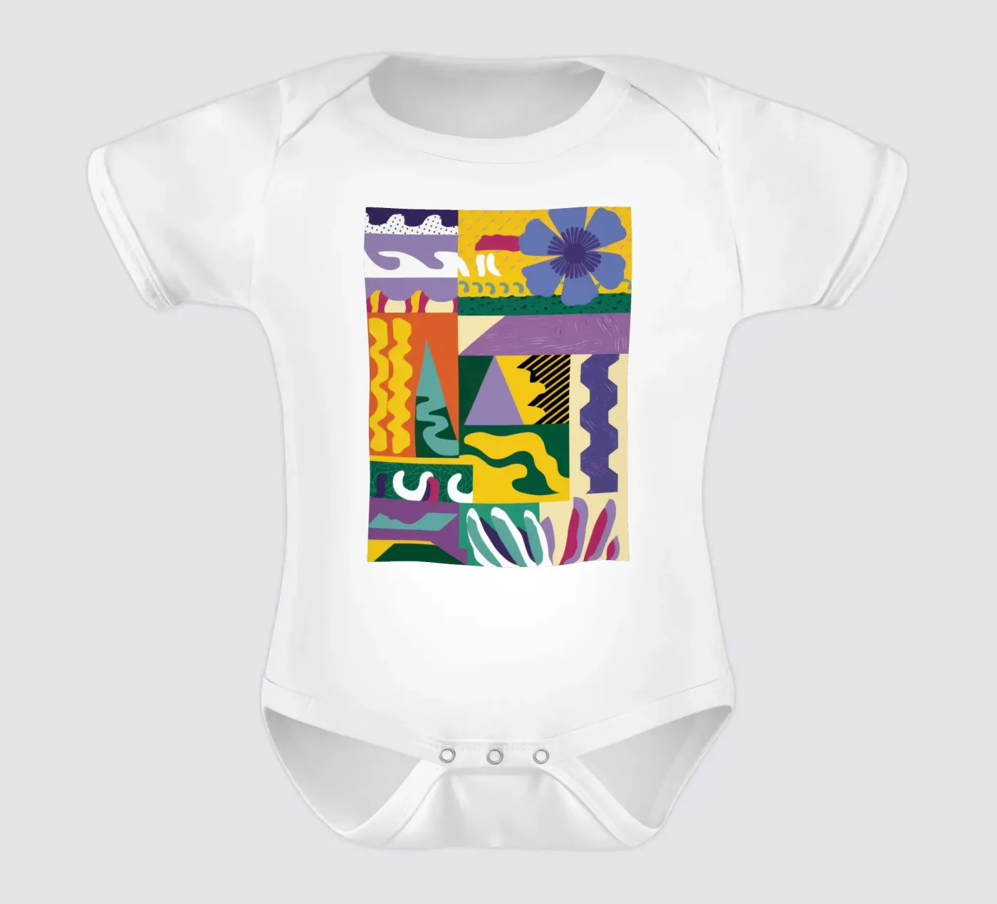 Patchwork-Muster spielen Kurzarm Babybody von Monuments Fire