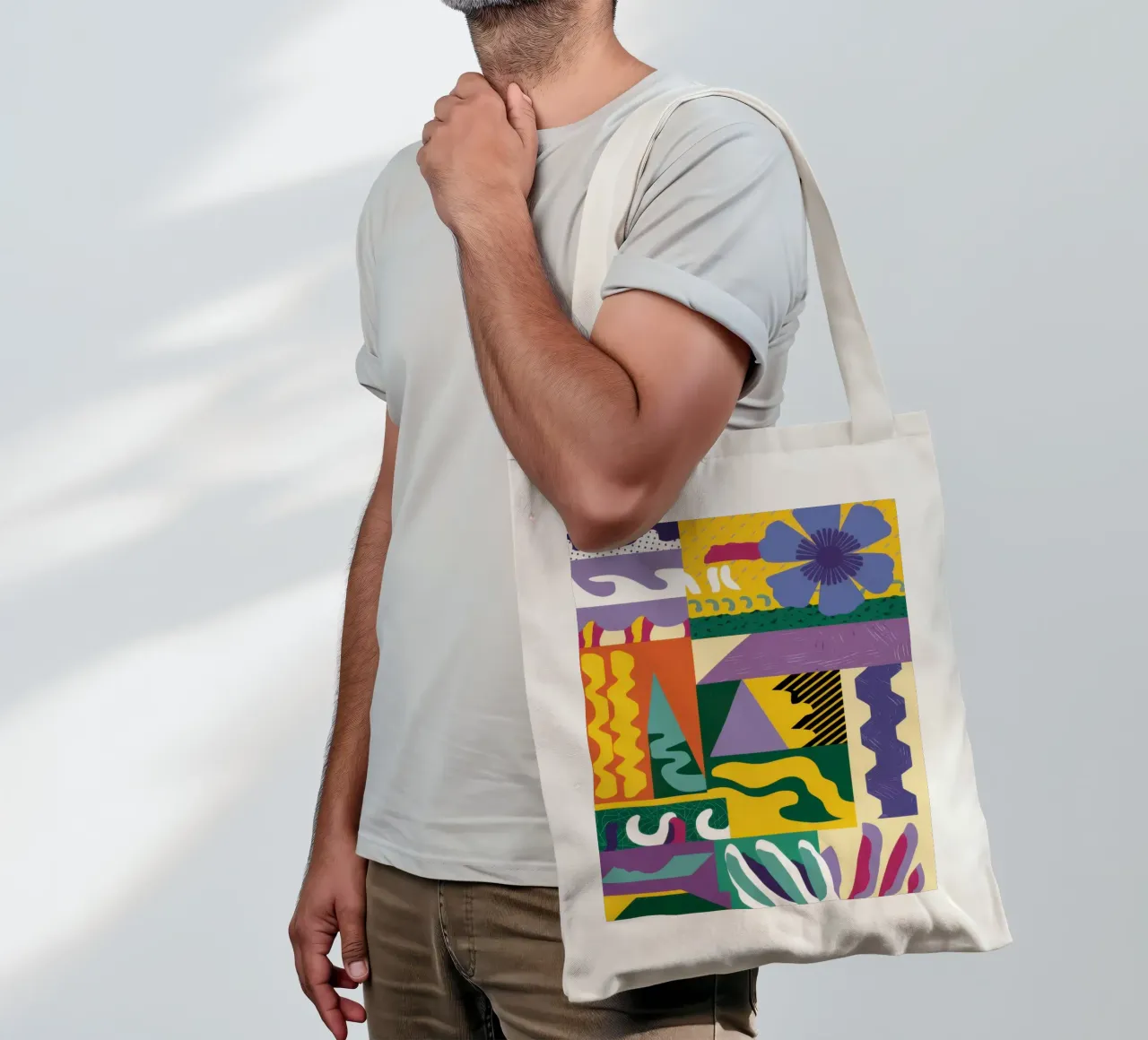 Patchwork-Muster spielen Jutebeutel von Monuments Fire