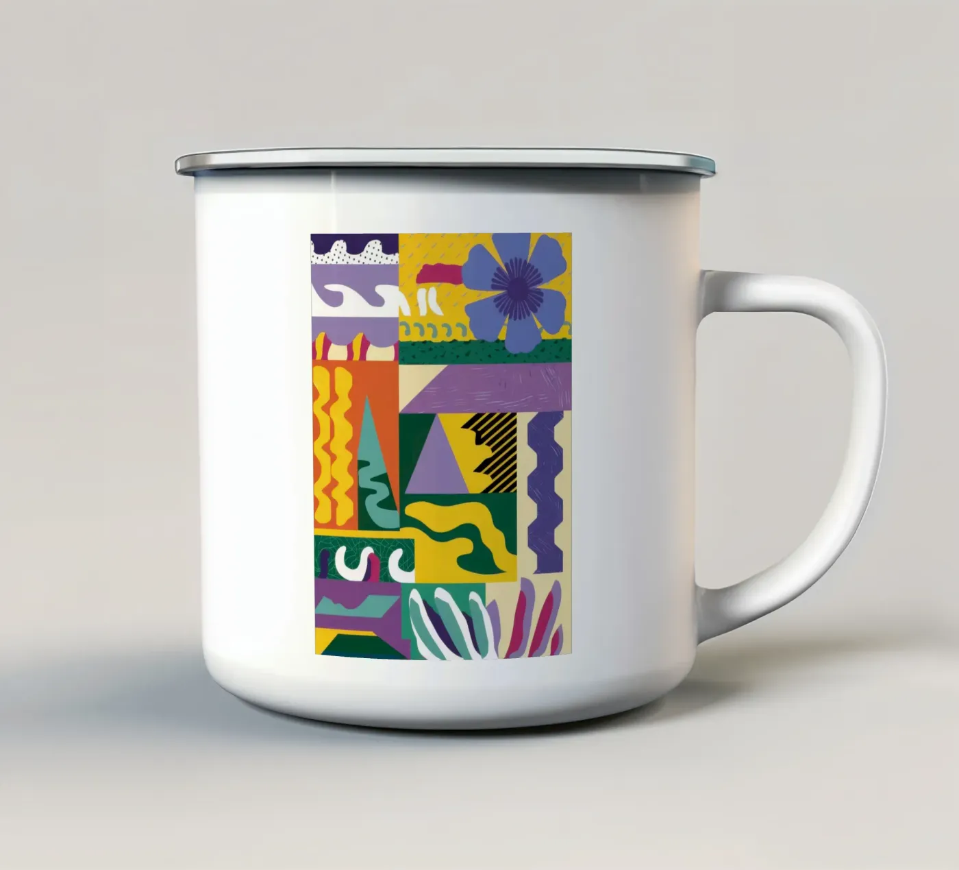 Patchwork Pattern Play Emaille Tasse von Monuments Fire