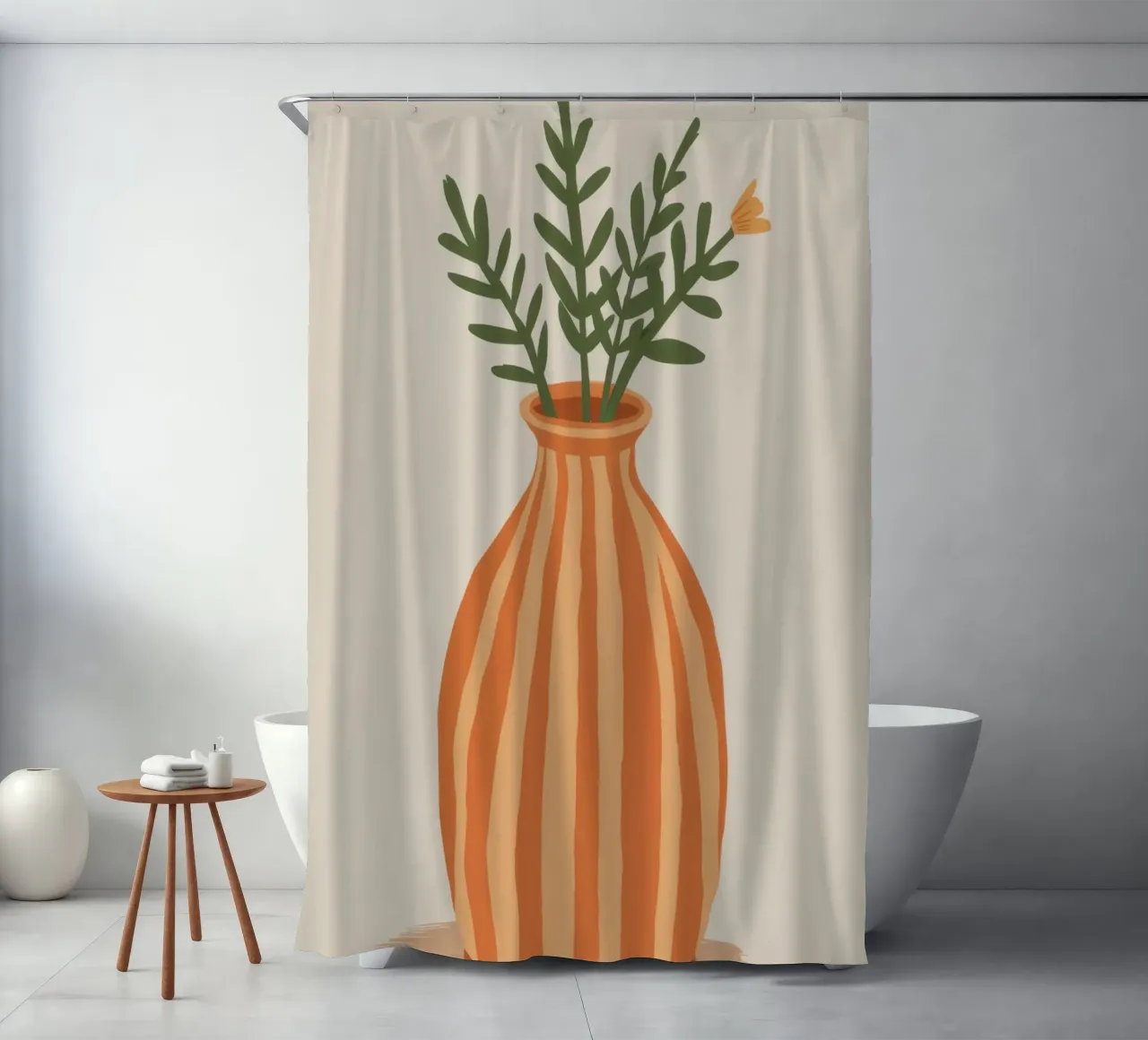 Terracotta Stripe Bouquet shower curtain by Rain Balance
