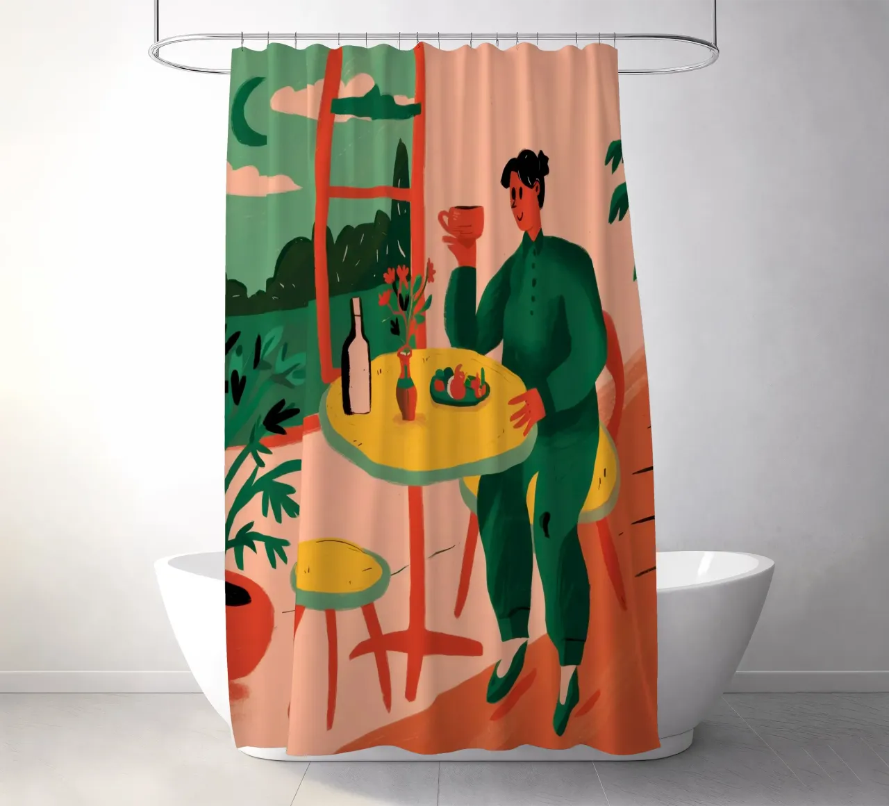 Terrace Wine Solitude shower curtain by Reds Jays