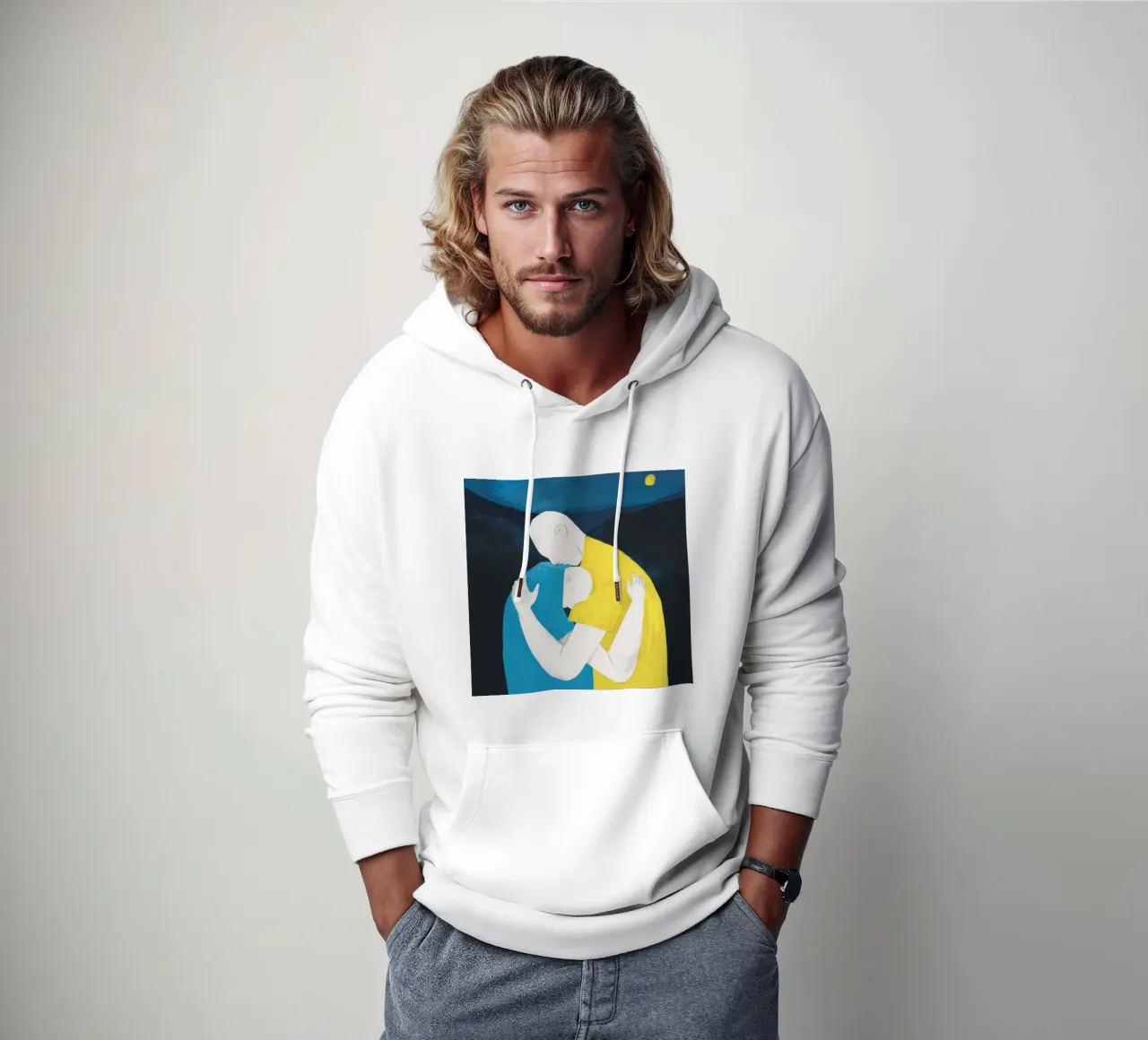 Abbraccio di conforto celeste felpa con cappuccio da Giant Foxs